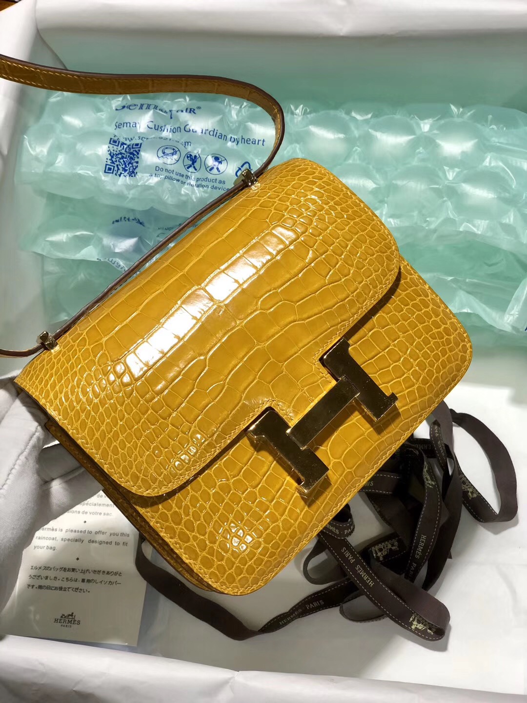 臺灣高雄市 Hermes Constance 19cm HCP鱷魚皮 9D琥珀黃 Amber 美洲鱷魚