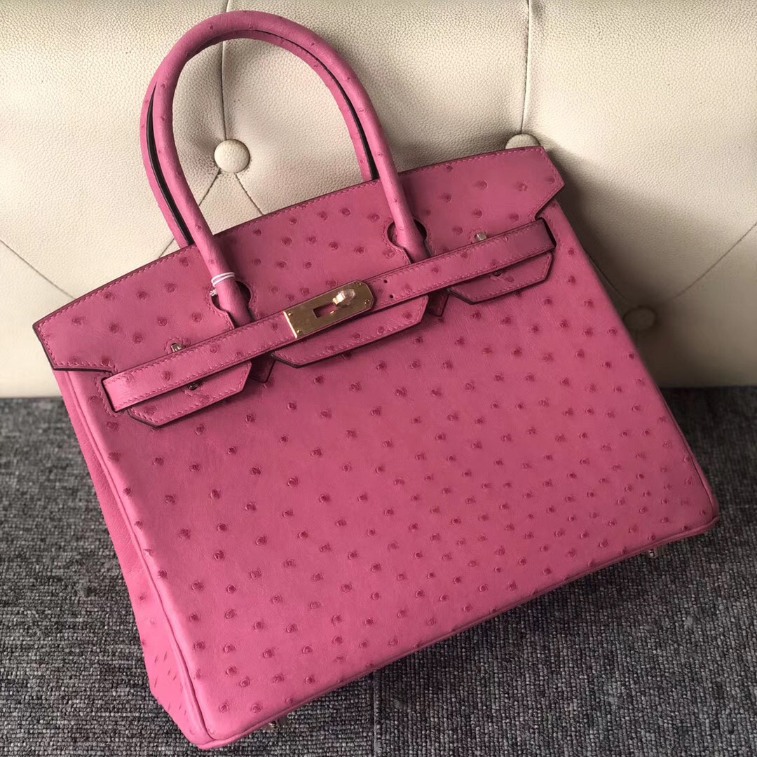 愛馬仕鴕鳥皮鉑金包30 臺灣價格 Hermes Birkin 30cm Ostrich E5桃紅色 Rose Tyrien