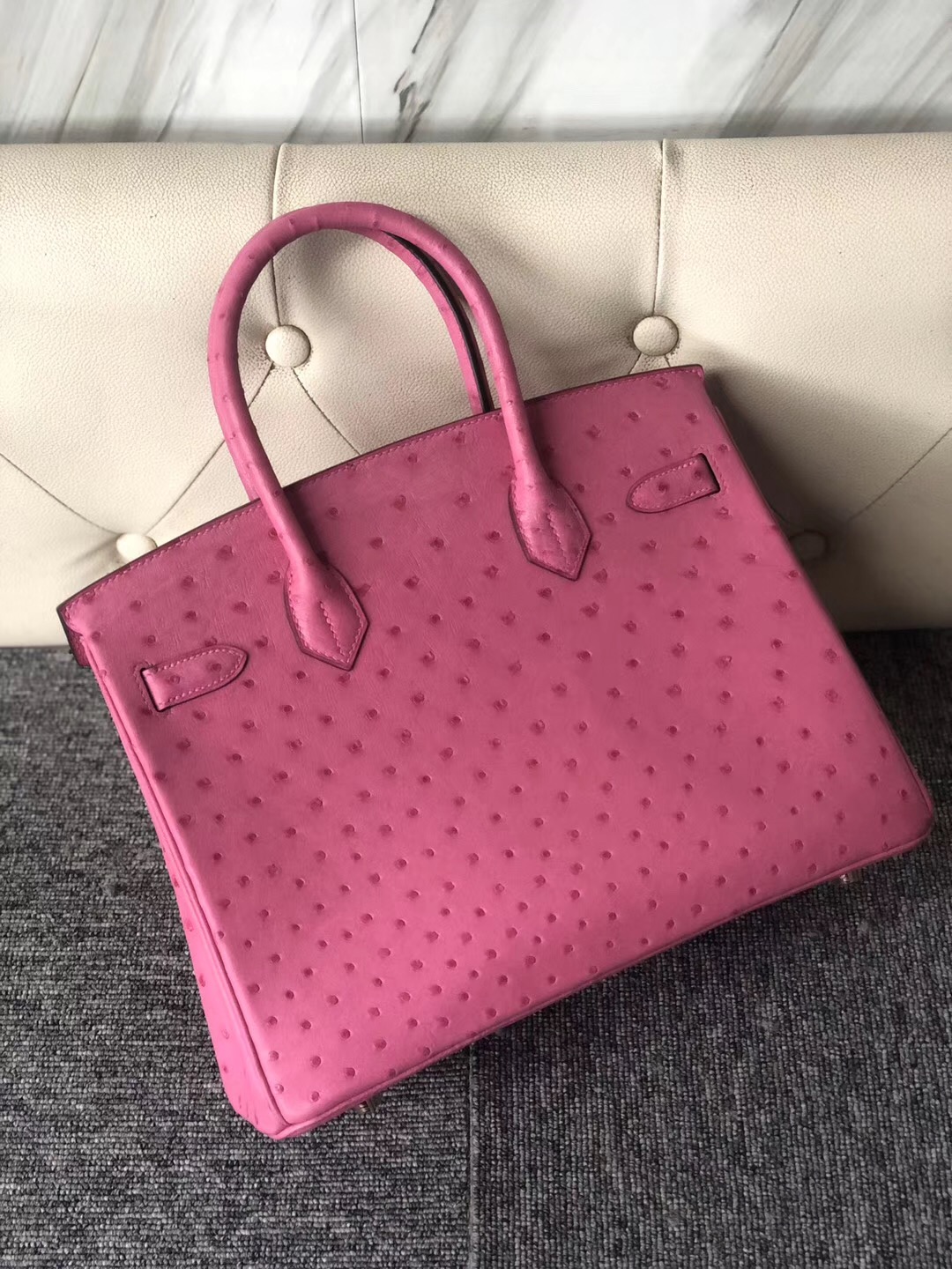 愛馬仕鴕鳥皮鉑金包30 臺灣價格 Hermes Birkin 30cm Ostrich E5桃紅色 Rose Tyrien