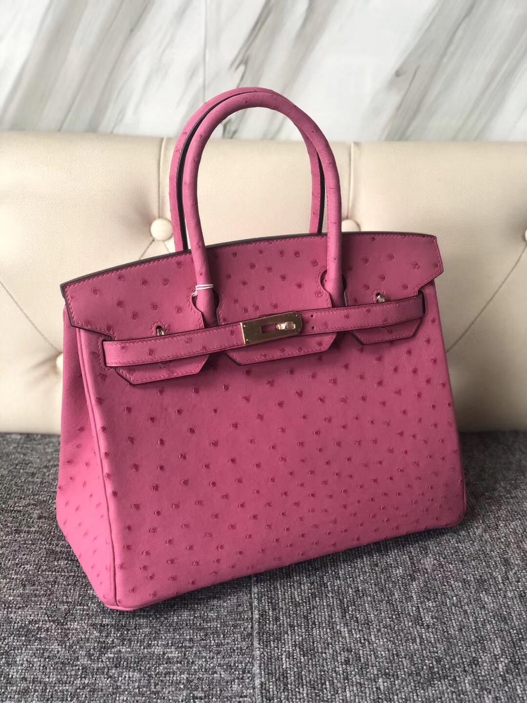 愛馬仕鴕鳥皮鉑金包30 臺灣價格 Hermes Birkin 30cm Ostrich E5桃紅色 Rose Tyrien