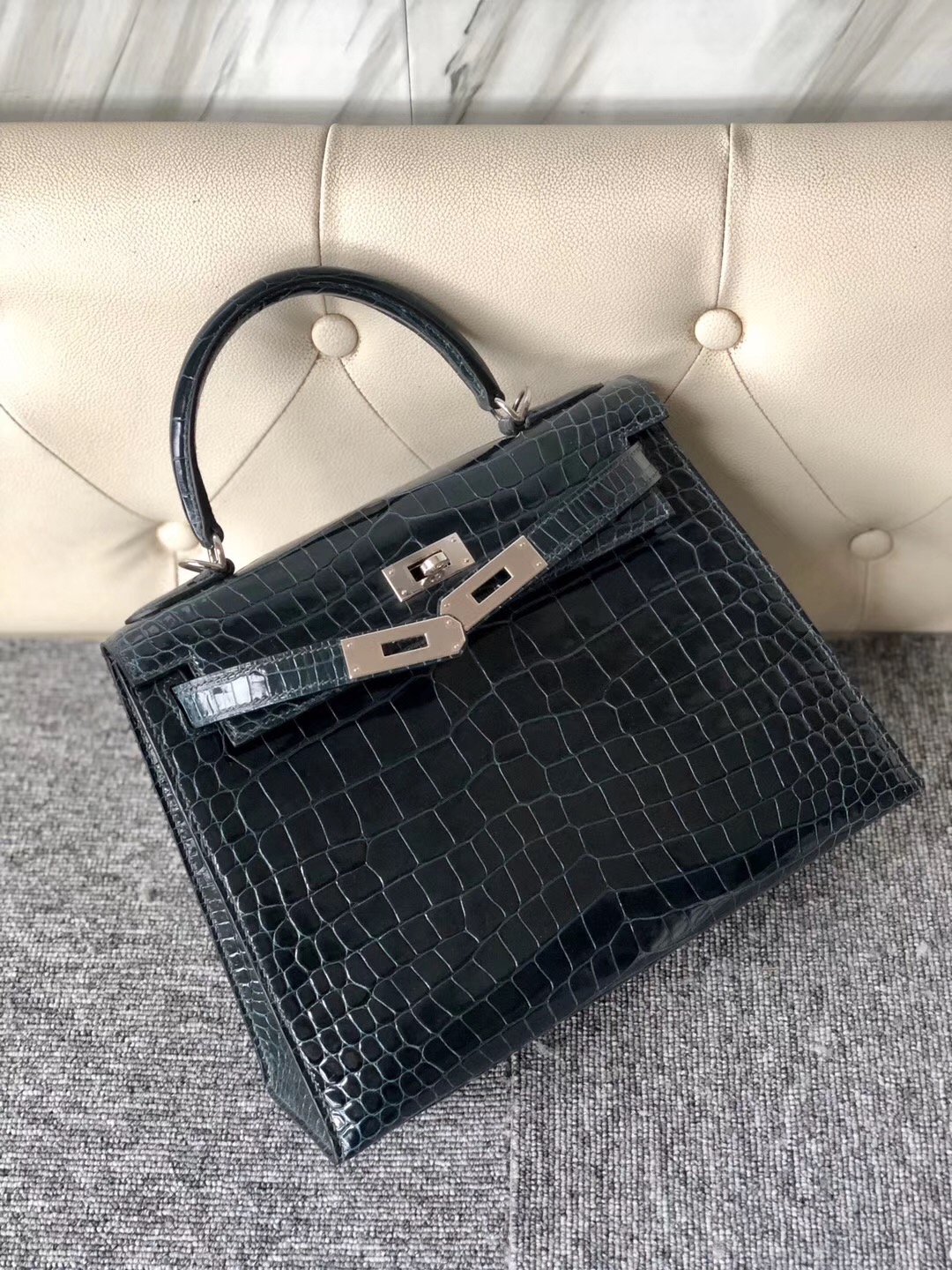 臺灣新北市愛馬仕外縫凱莉包 Hermes Kelly 28cm 1P鴨子藍 Blue Colvert 倒V 澳洲灣鱷