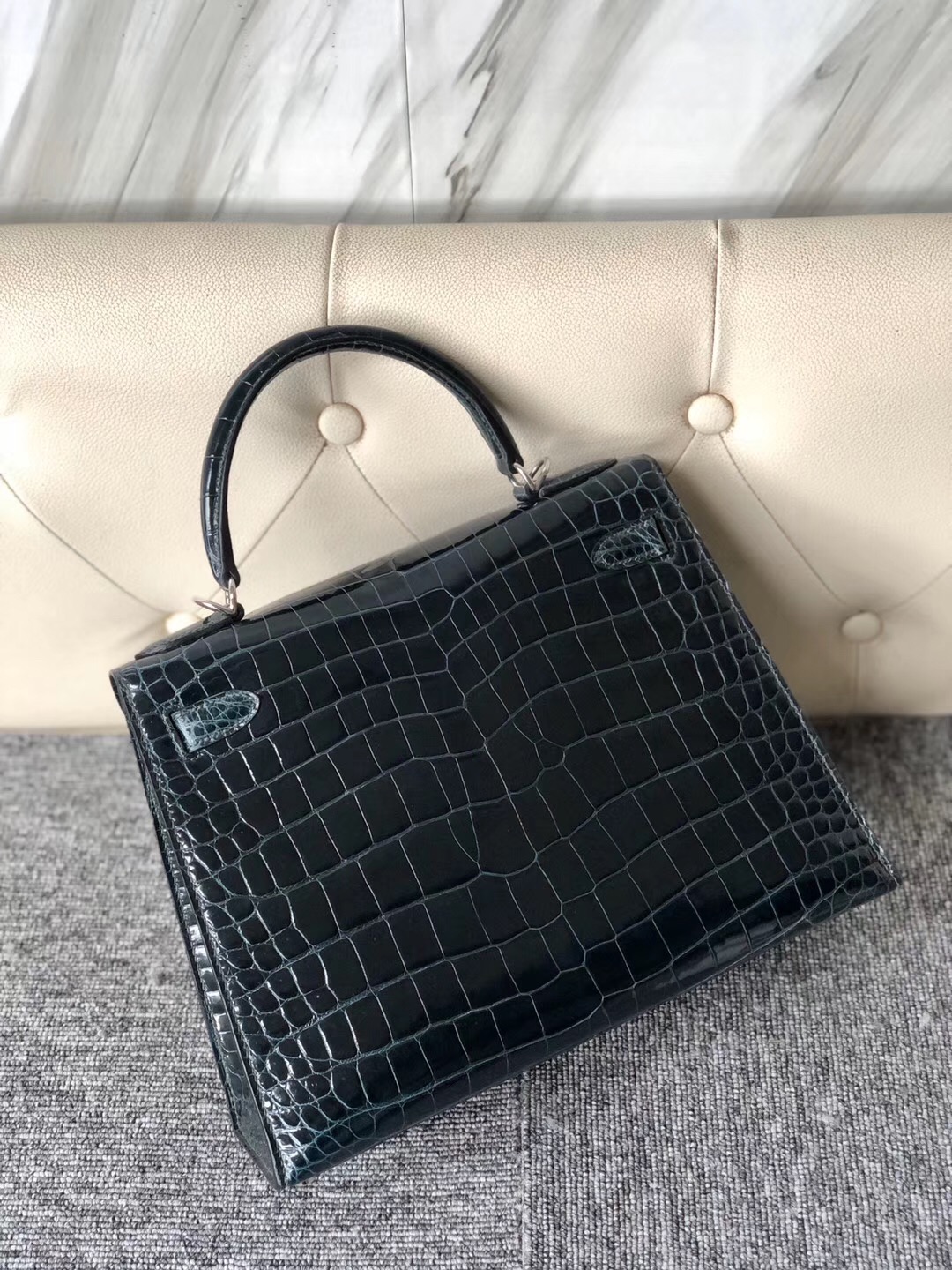 臺灣新北市愛馬仕外縫凱莉包 Hermes Kelly 28cm 1P鴨子藍 Blue Colvert 倒V 澳洲灣鱷