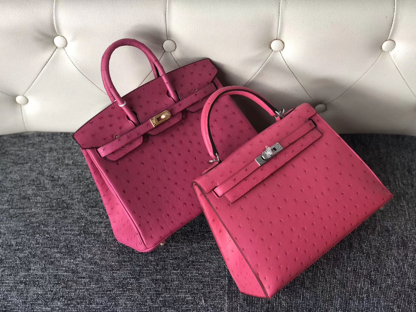 Taiwan Hermes Kelly 25cm Ostrich CK93橙色 Orange E5桃紅色 Rose Tyrien