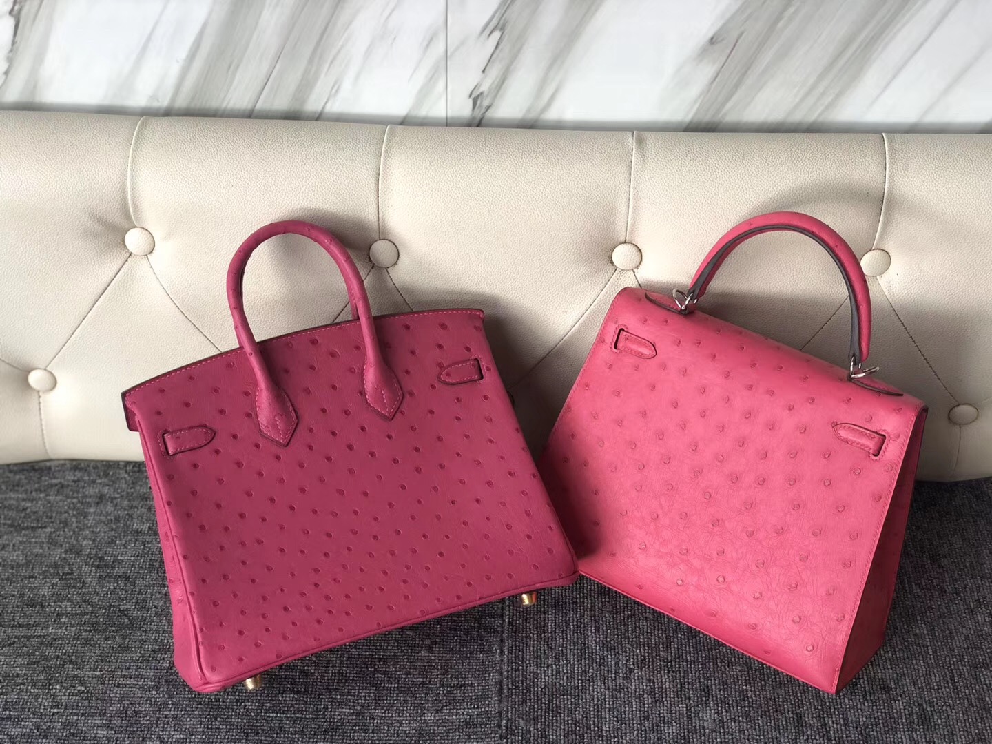 Taiwan Hermes Kelly 25cm Ostrich CK93橙色 Orange E5桃紅色 Rose Tyrien