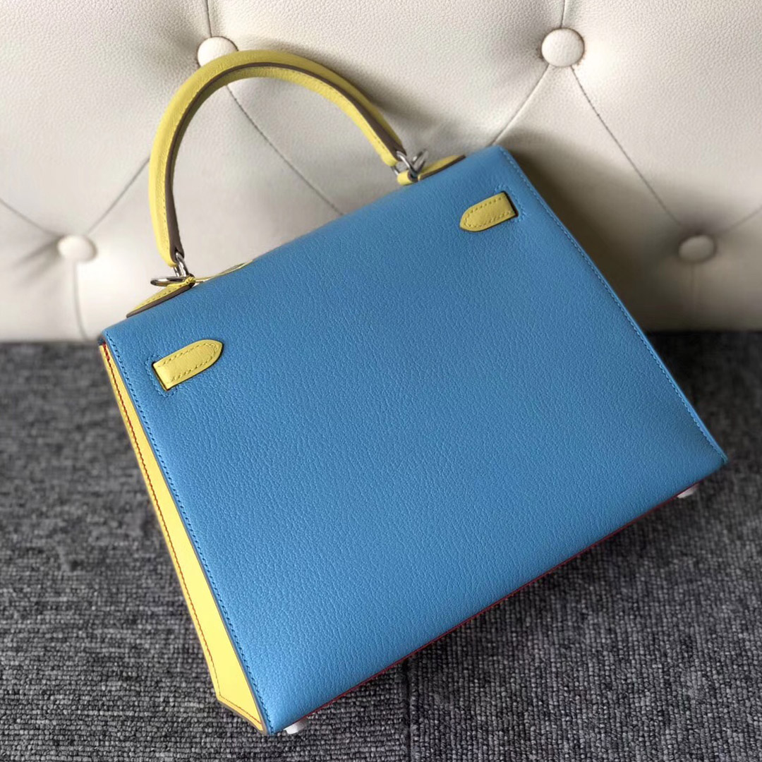 Hong Kong Hermes Kelly 25cm Hss Chevre三拼色 i6極致粉/7n糖果藍/9r檸檬黃