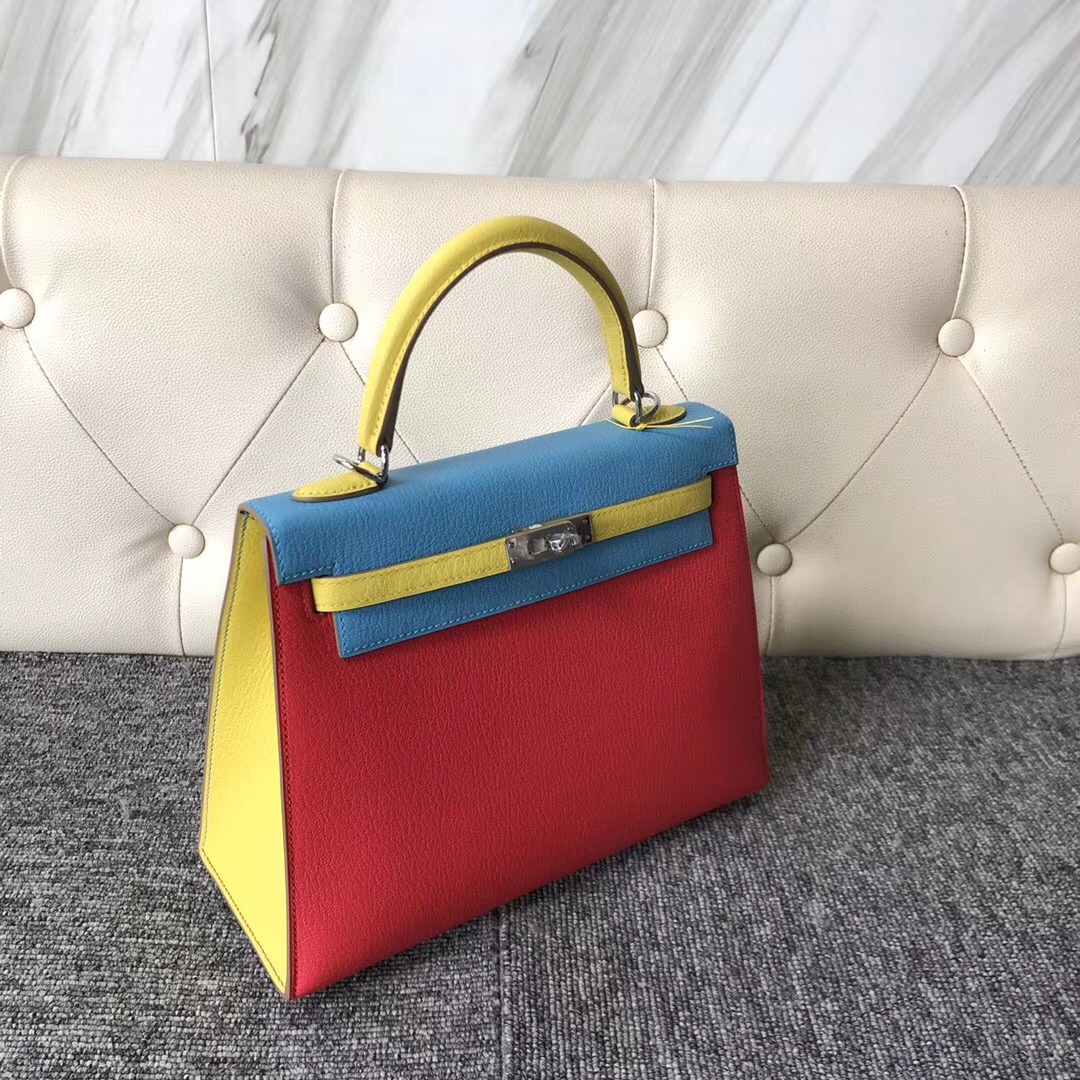 Hong Kong Hermes Kelly 25cm Hss Chevre三拼色 i6極致粉/7n糖果藍/9r檸檬黃