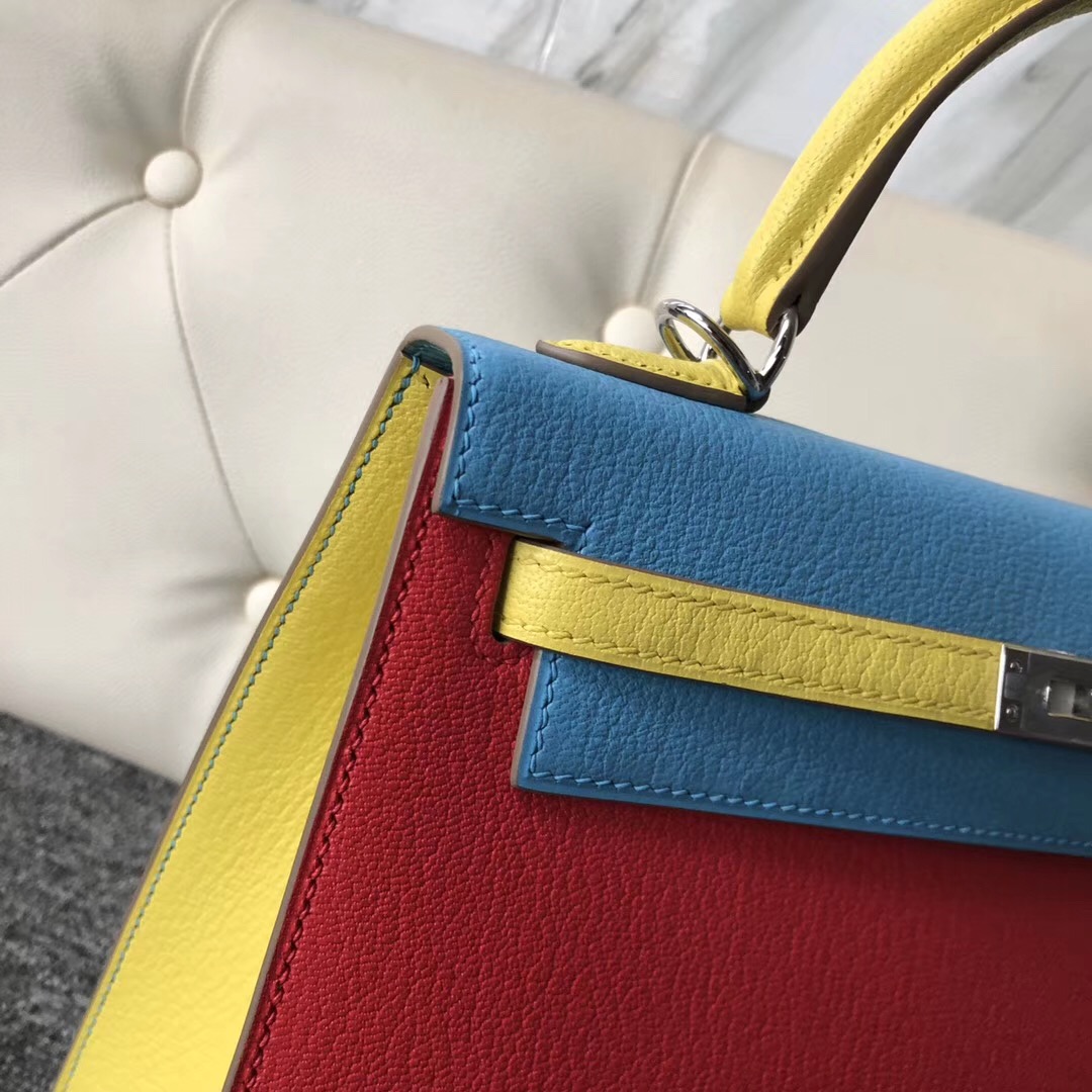 Hong Kong Hermes Kelly 25cm Hss Chevre三拼色 i6極致粉/7n糖果藍/9r檸檬黃