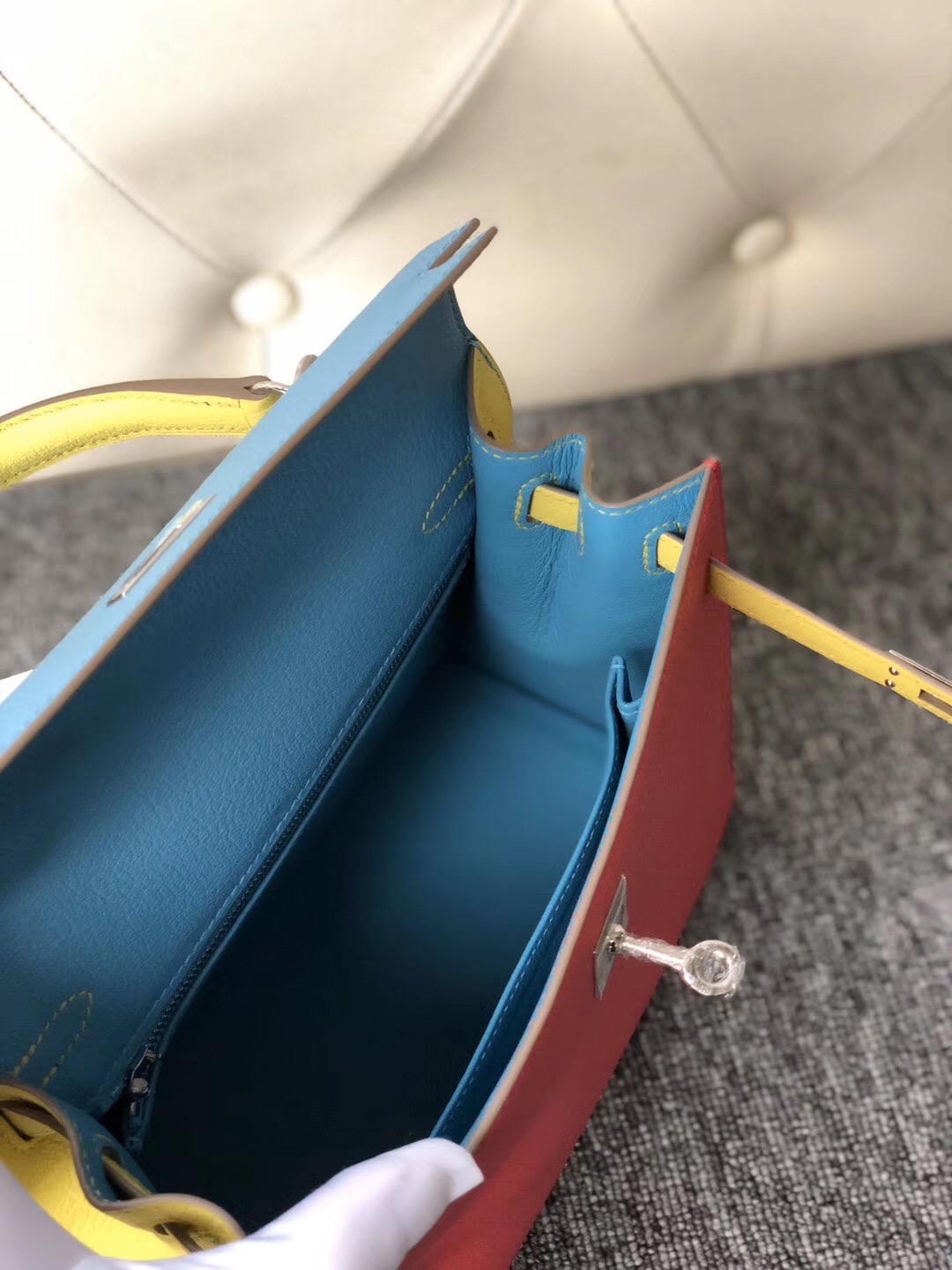 Hong Kong Hermes Kelly 25cm Hss Chevre三拼色 i6極致粉/7n糖果藍/9r檸檬黃