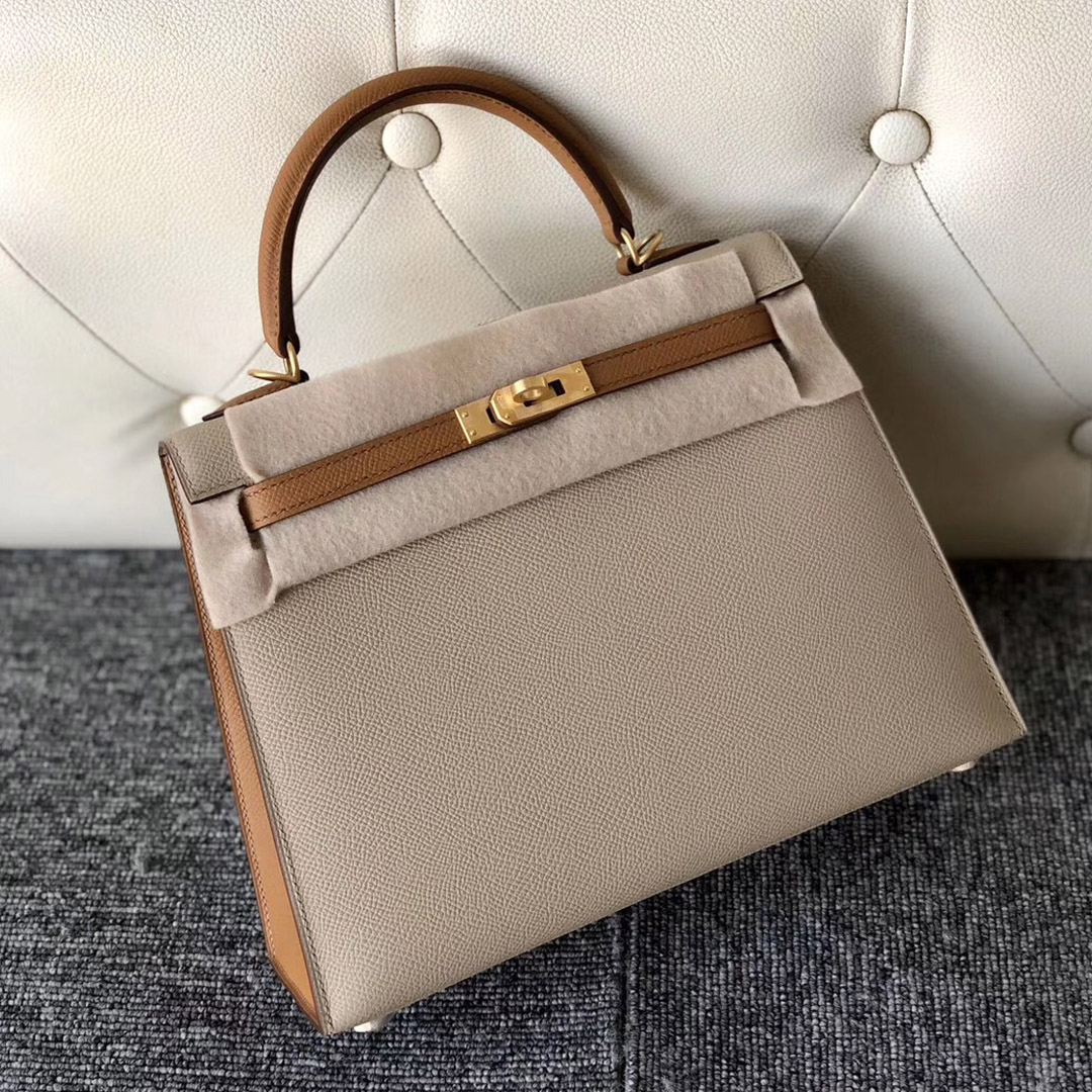 Hermes Kelly 25cm Epsom HSS S2風衣灰 Trench /ck37金棕色 馬蹄印 拉絲金扣