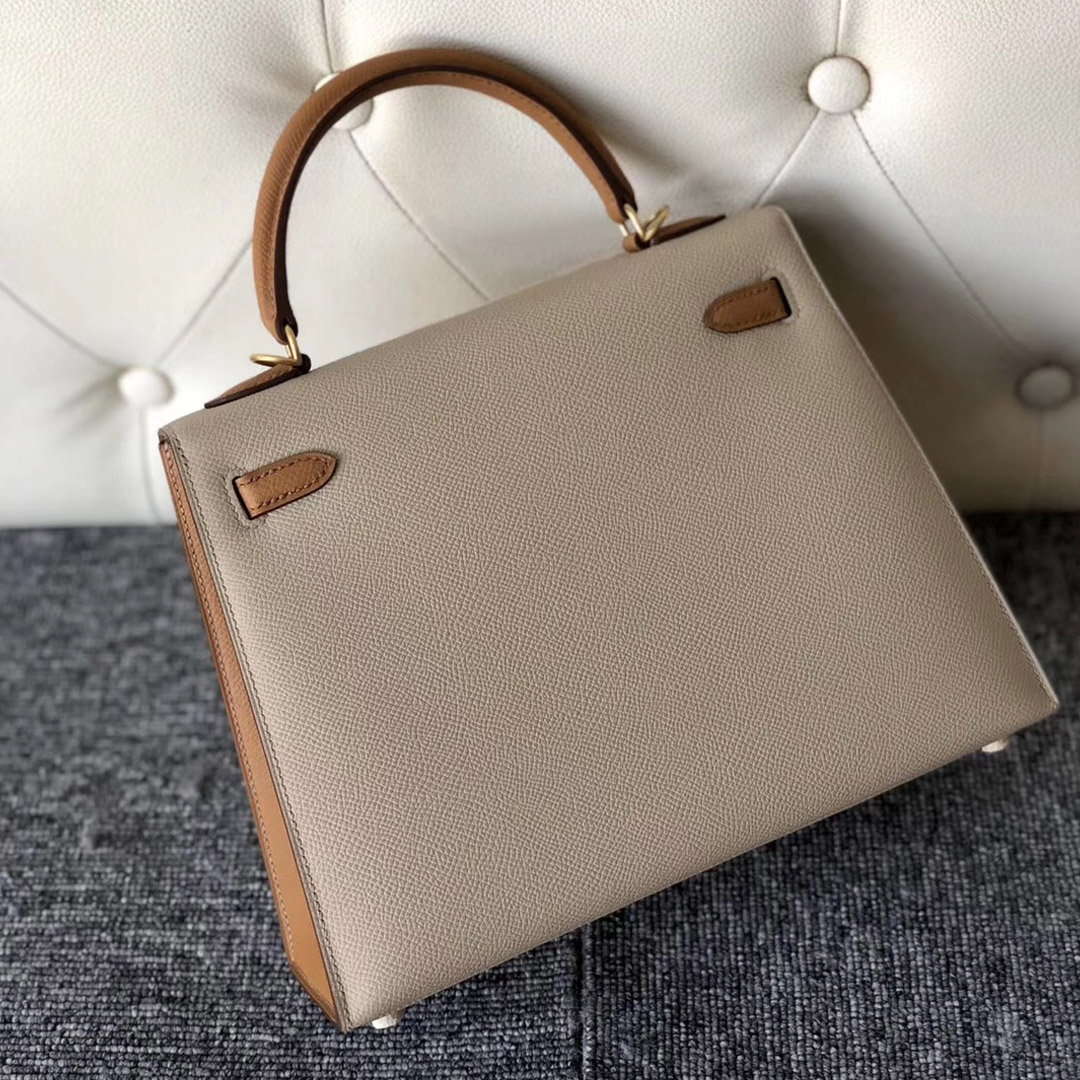 Hermes Kelly 25cm Epsom HSS S2風衣灰 Trench /ck37金棕色 馬蹄印 拉絲金扣