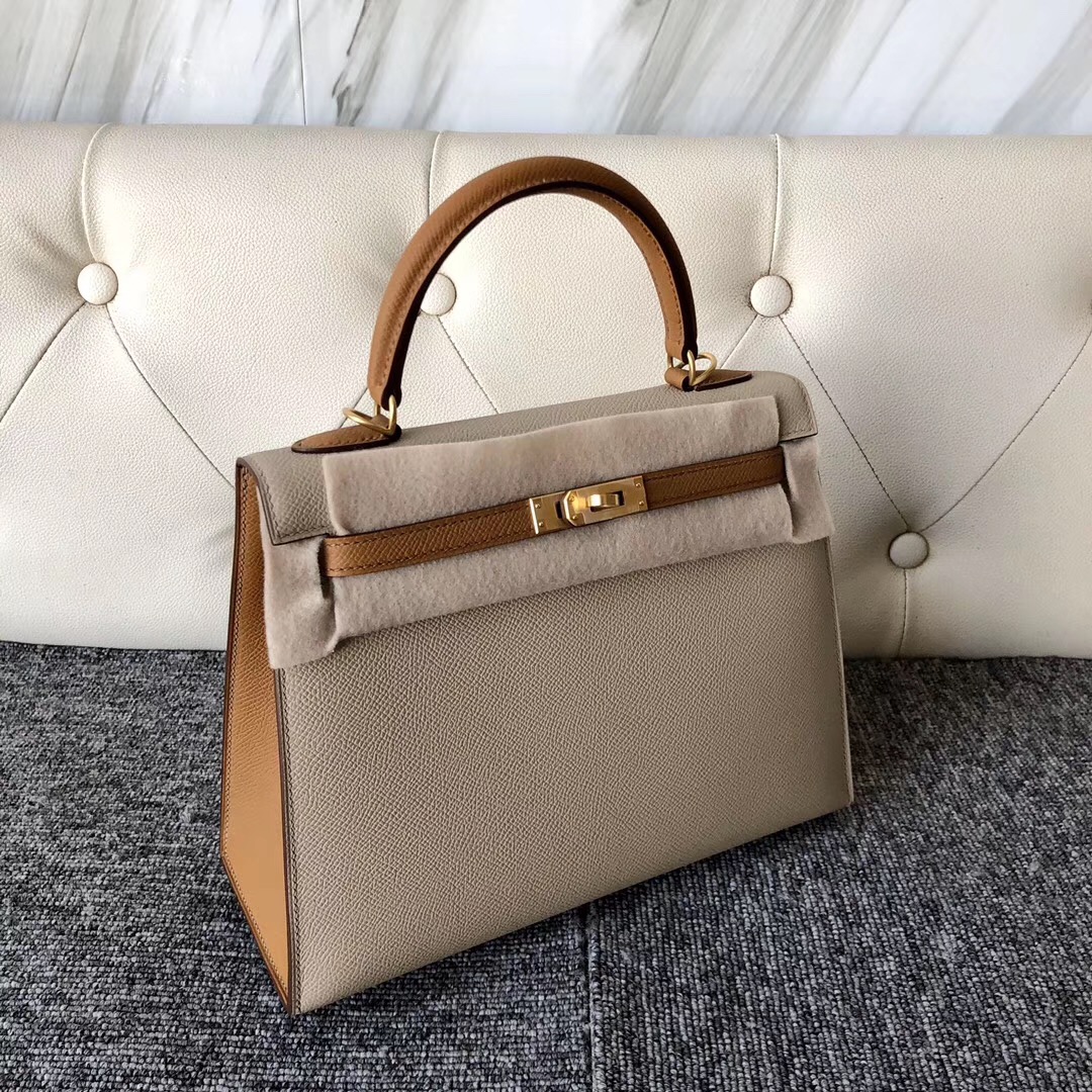 Hermes Kelly 25cm Epsom HSS S2風衣灰 Trench /ck37金棕色 馬蹄印 拉絲金扣