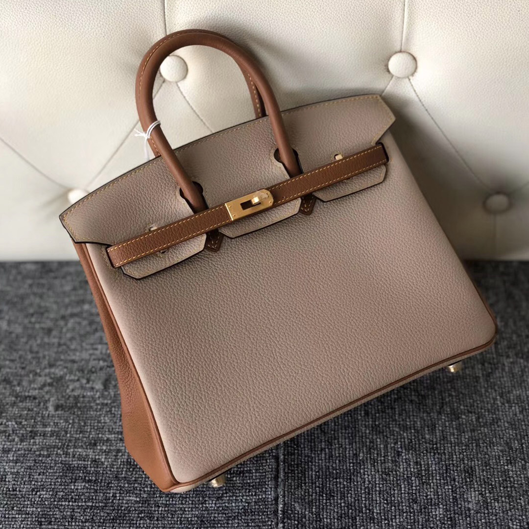 香港觀塘區 大埔區鉑金包 Hermes Birkin 25cm S2風衣灰/CK37金棕色 拉絲金扣