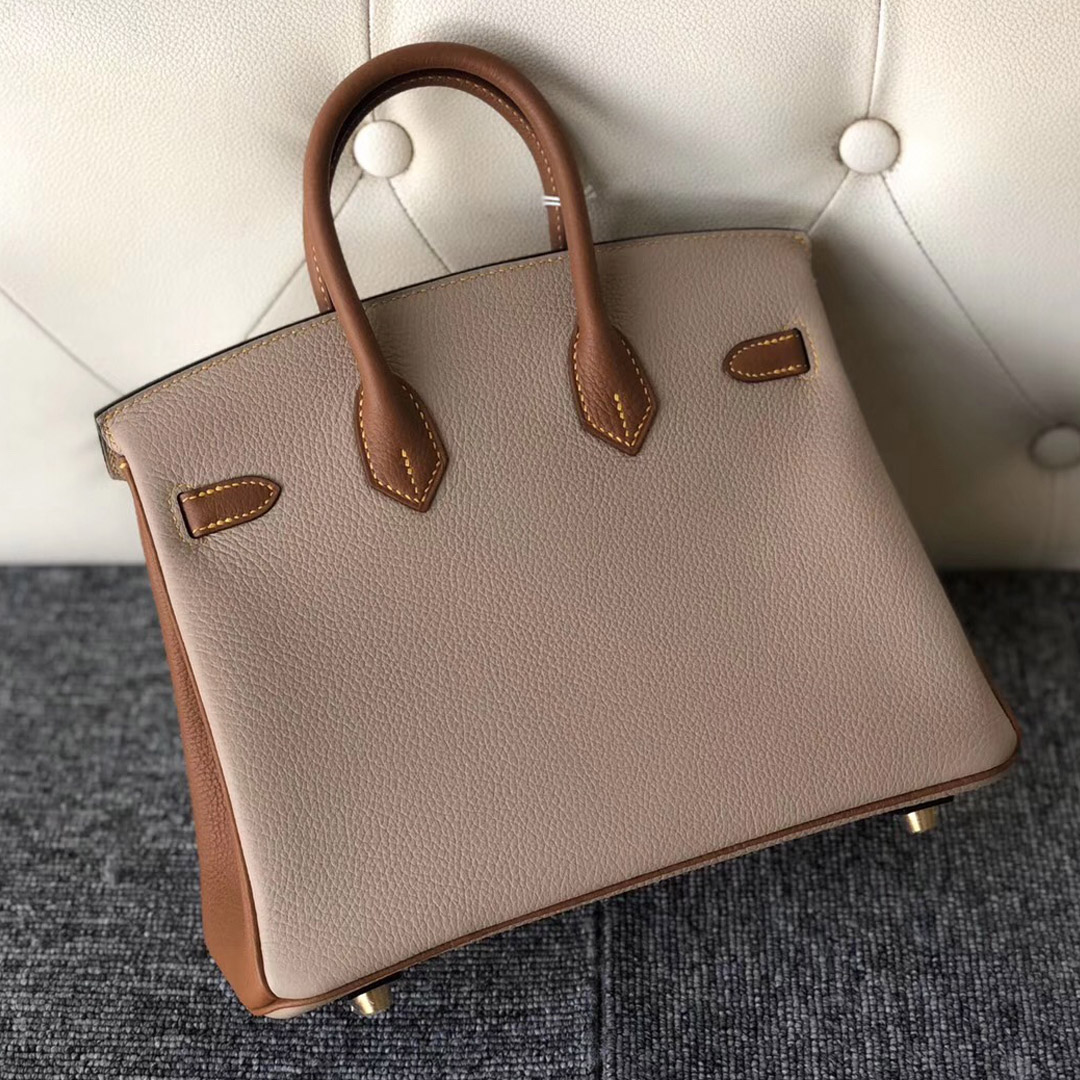 香港觀塘區 大埔區鉑金包 Hermes Birkin 25cm S2風衣灰/CK37金棕色 拉絲金扣