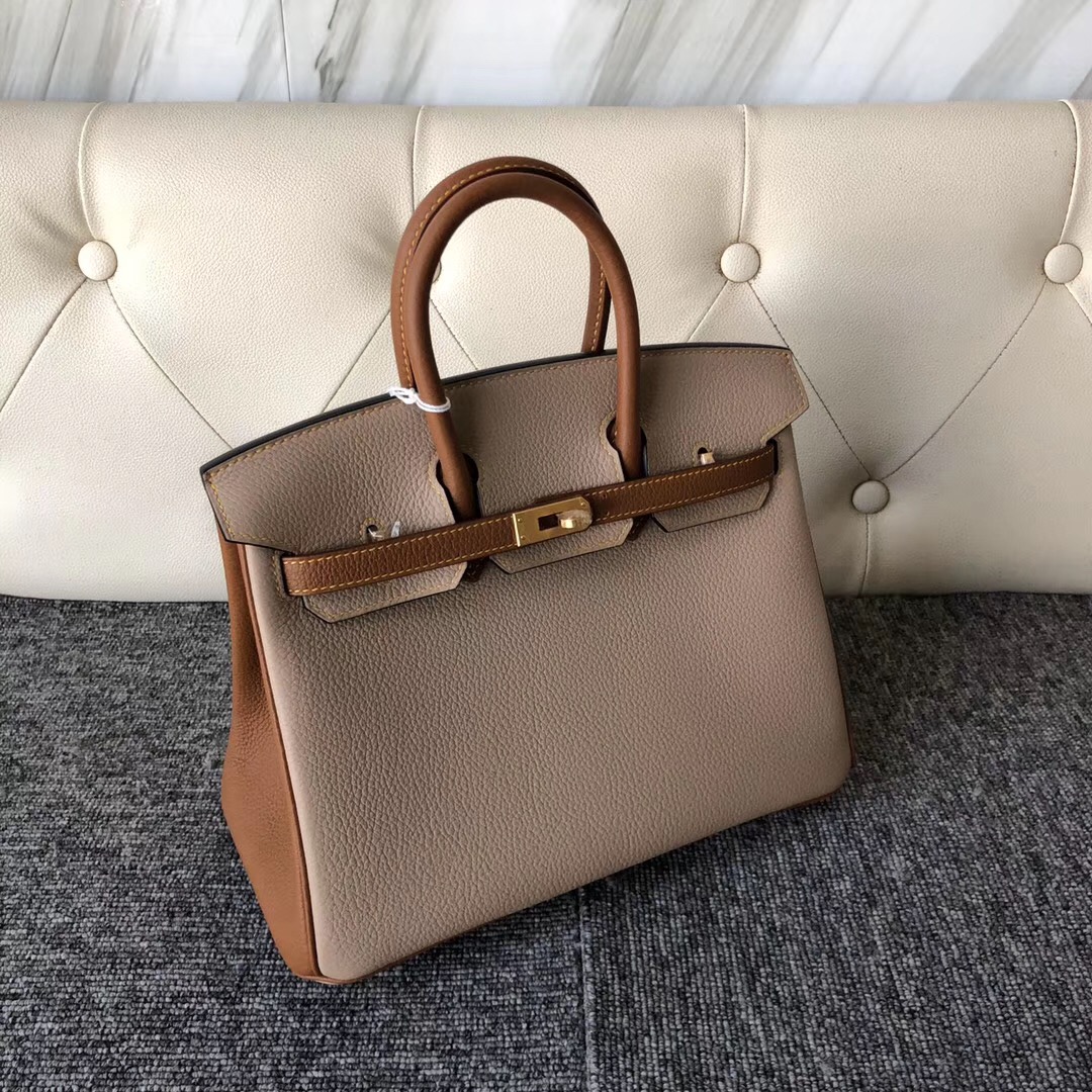 香港觀塘區 大埔區鉑金包 Hermes Birkin 25cm S2風衣灰/CK37金棕色 拉絲金扣