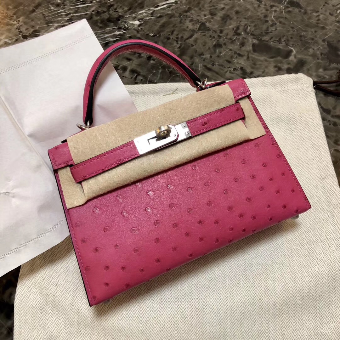 Sydney Australia Hermes Kelly Mini 2代 19cm Ostrich E5 Rose Tyrien 桃紅色