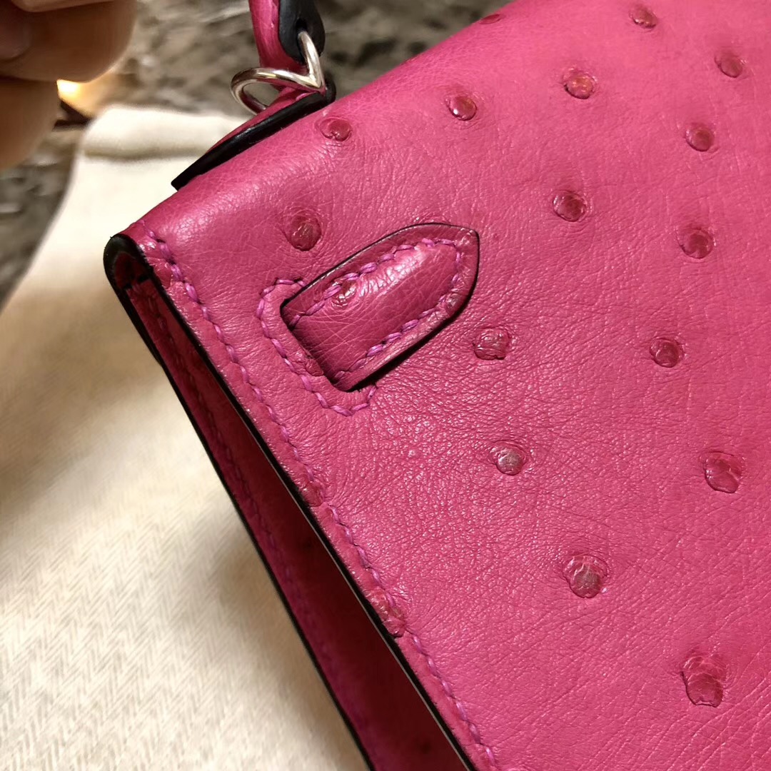 Sydney Australia Hermes Kelly Mini 2代 19cm Ostrich E5 Rose Tyrien 桃紅色