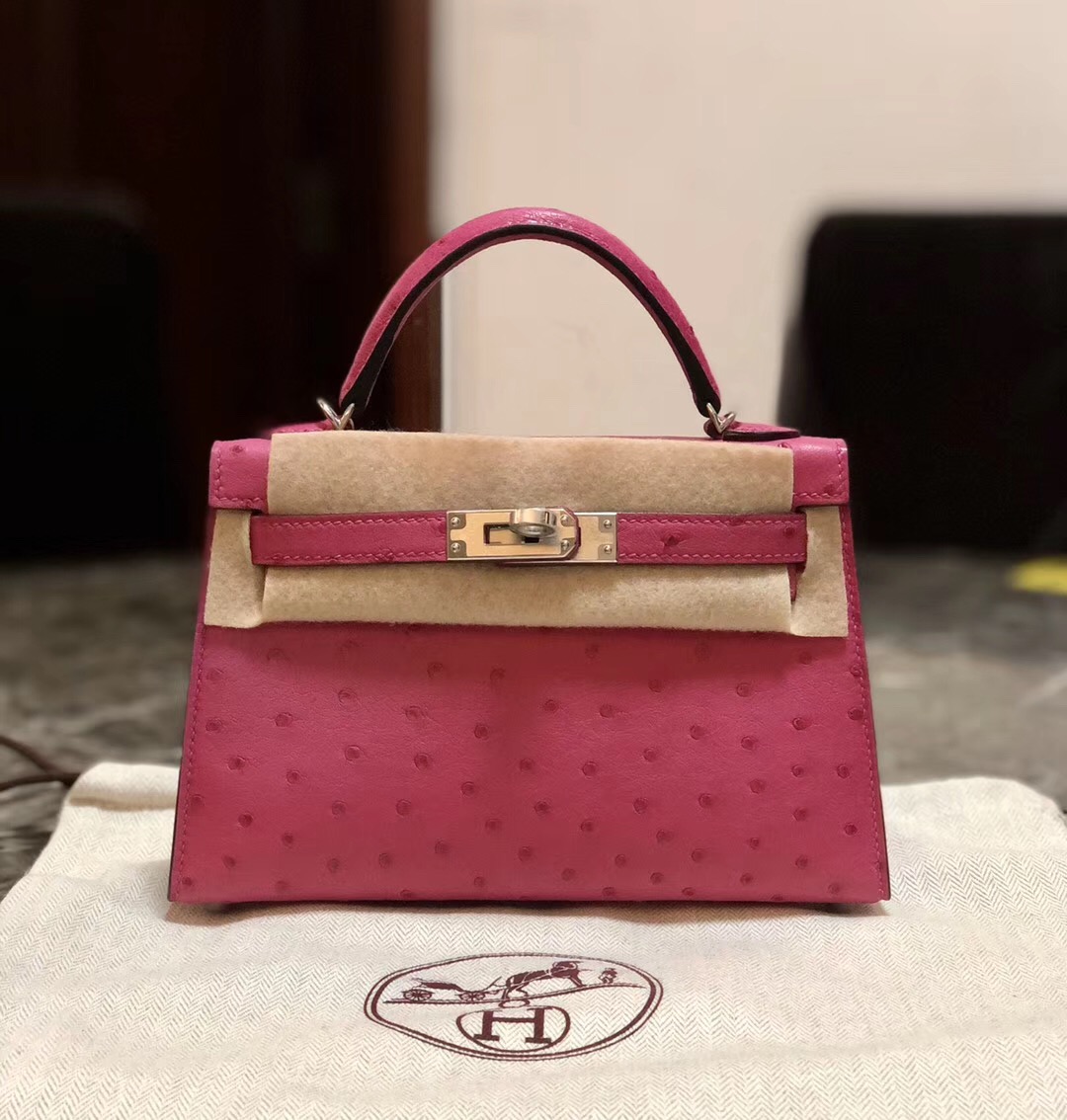 Sydney Australia Hermes Kelly Mini 2代 19cm Ostrich E5 Rose Tyrien 桃紅色