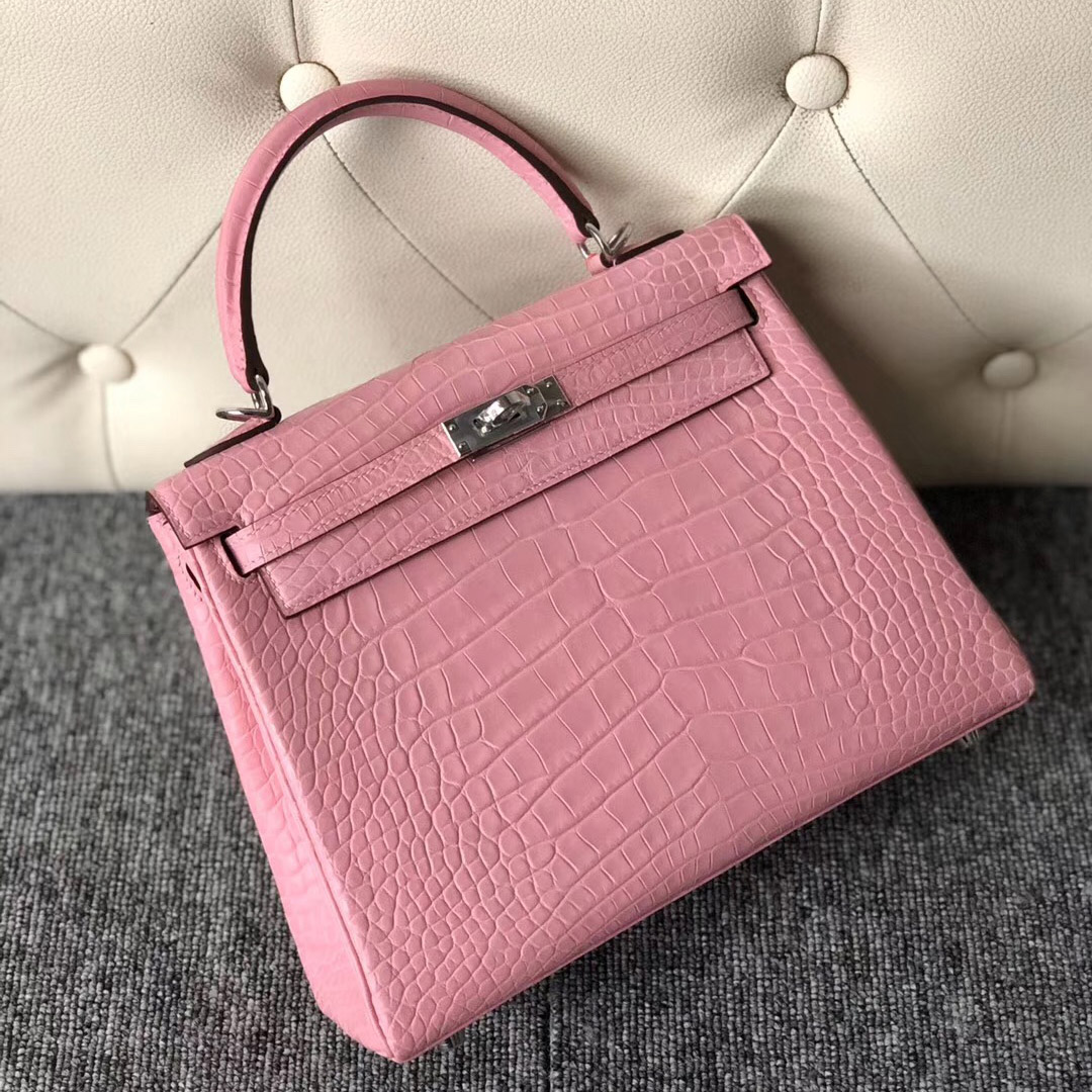 越南愛馬仕專賣店地址 Hermes Kelly 25cm VS 28cm 美洲鱷 5P櫻花粉 Pink