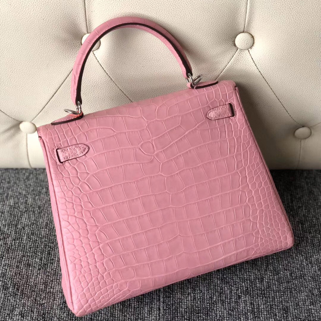 越南愛馬仕專賣店地址 Hermes Kelly 25cm VS 28cm 美洲鱷 5P櫻花粉 Pink