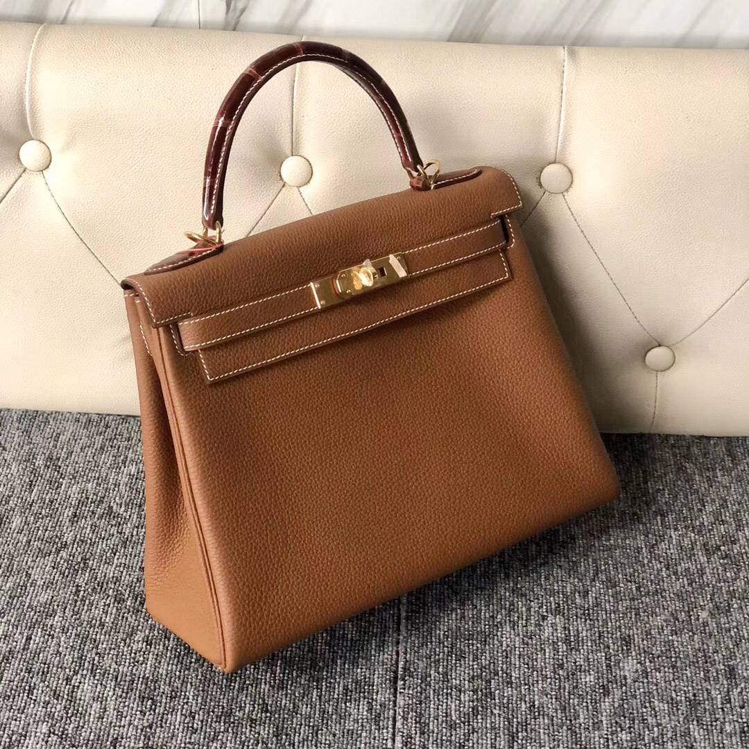 Hermes Kelly 28cm Touch ck37金棕色 gold Togo皮 CC31蜜糖棕 美洲鱷