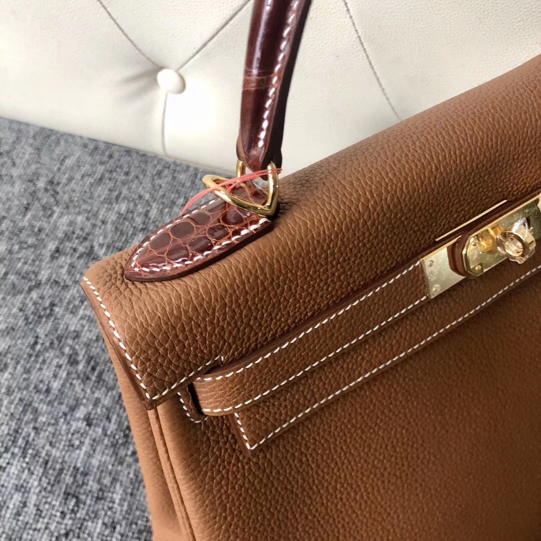 Hermes Kelly 28cm Touch ck37金棕色 gold Togo皮 CC31蜜糖棕 美洲鱷