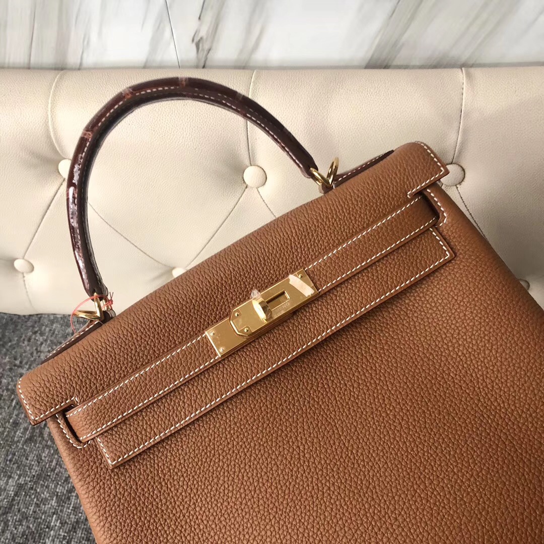 Hermes Kelly 28cm Touch ck37金棕色 gold Togo皮 CC31蜜糖棕 美洲鱷