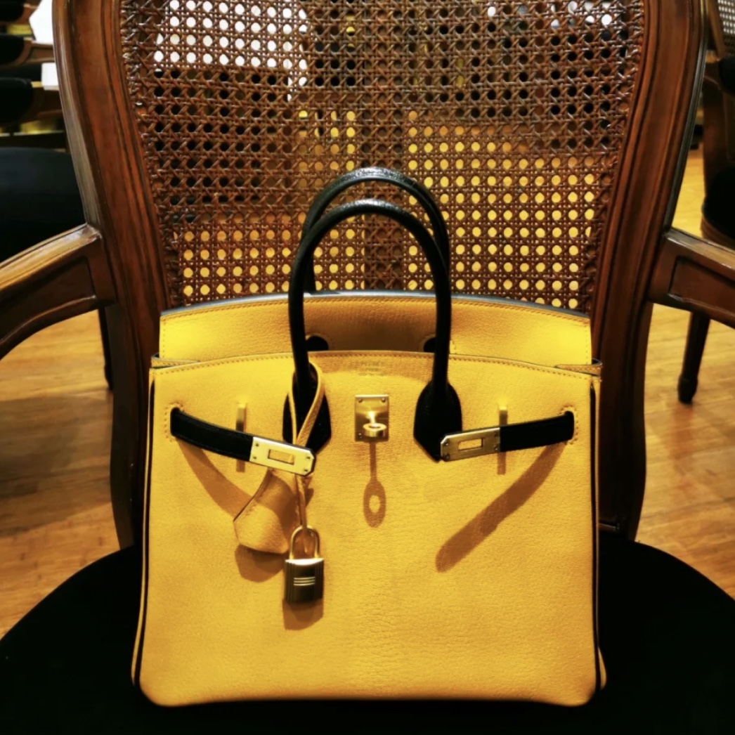 愛馬仕拼色鉑金包 Hermes Birkin 25cm 山羊皮 9V太陽黃 Jaune D’Or 拼黑色