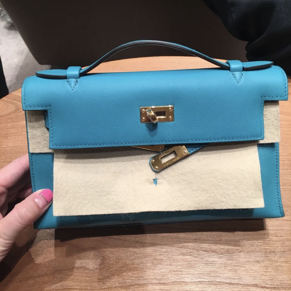 Taiwan Hermes Mini Kelly Pochette 7F孔雀藍 Blue Paon Swift calfskin