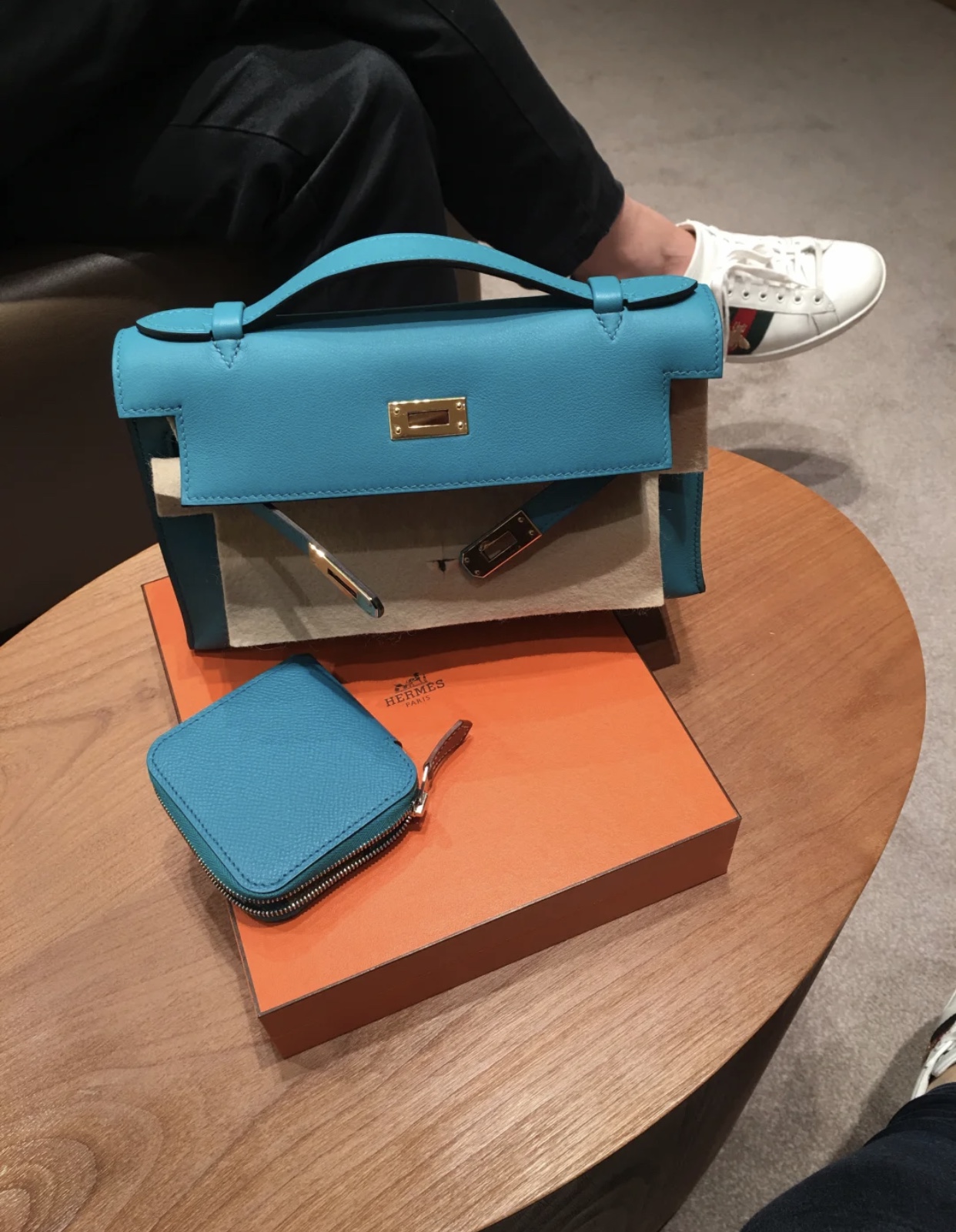 Taiwan Hermes Mini Kelly Pochette 7F孔雀藍 Blue Paon Swift calfskin