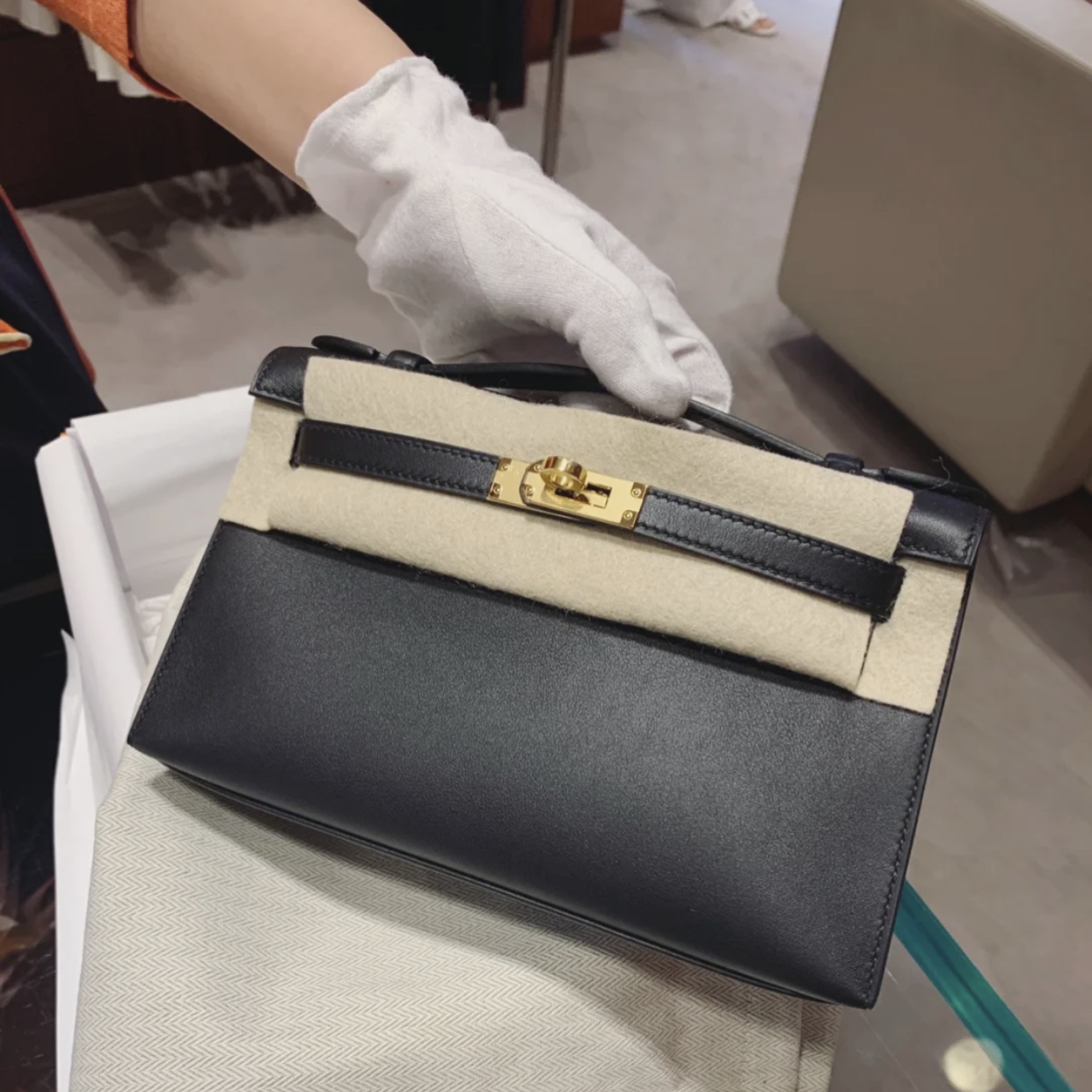 Taiwan Hermes Mini Kelly Pochette CK89 Noir Epsom VS Swift calfskin