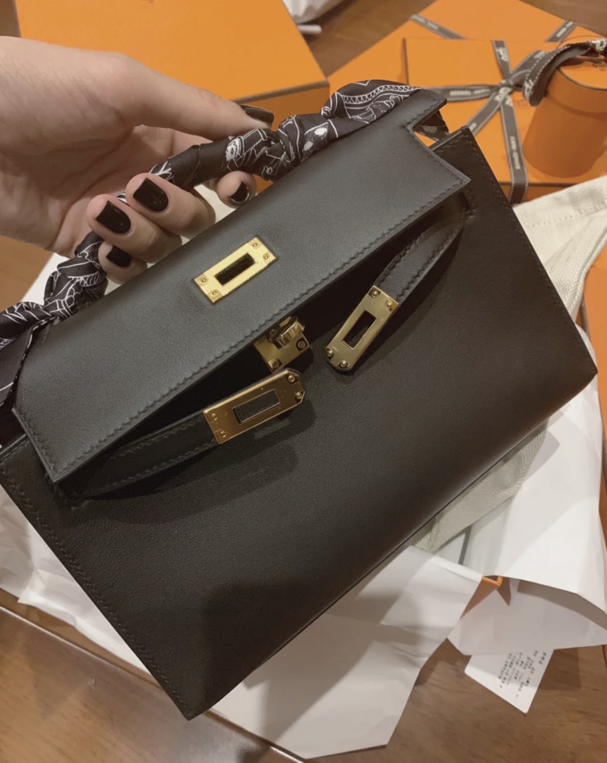 Taiwan Hermes Mini Kelly Pochette CK89 Noir Epsom VS Swift calfskin