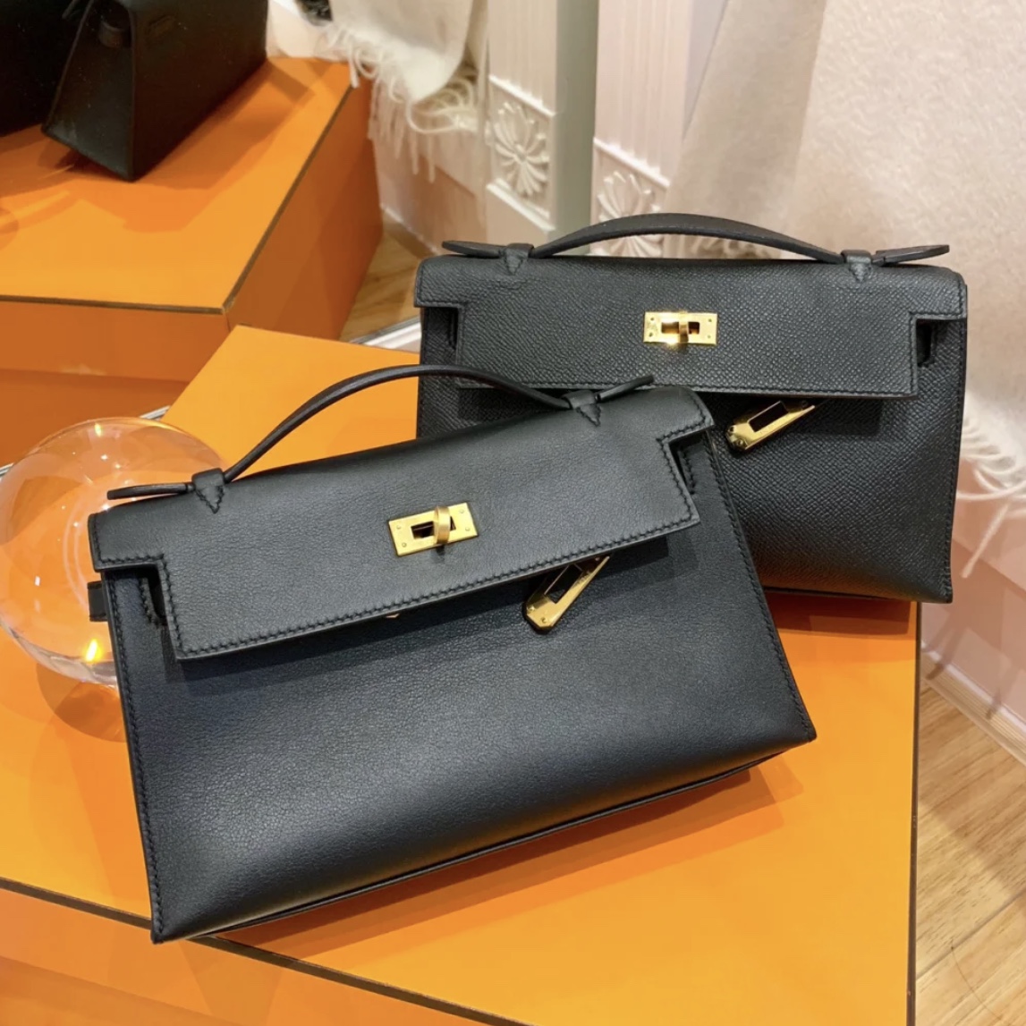 Taiwan Hermes Mini Kelly Pochette CK89 Noir Epsom VS Swift calfskin