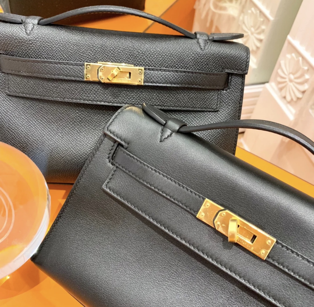 Taiwan Hermes Mini Kelly Pochette CK89 Noir Epsom VS Swift calfskin