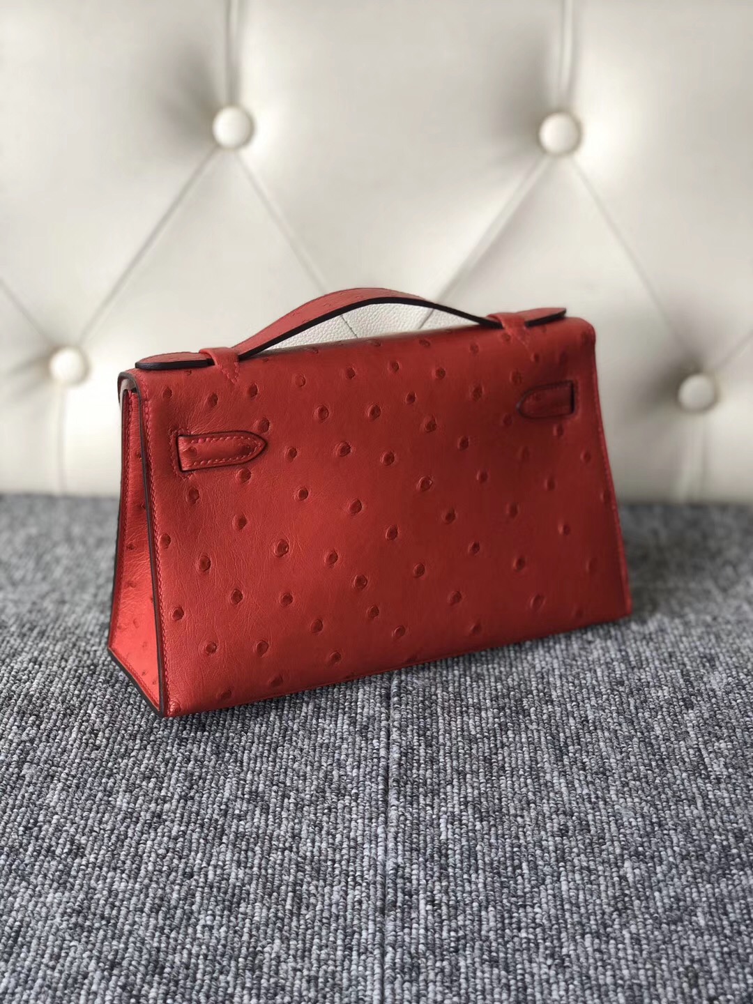 Taiwan Hermes Kelly Mini 2代 19cm  Q5國旗紅 E5桃紅色 Ostrich 南非鴕鳥皮