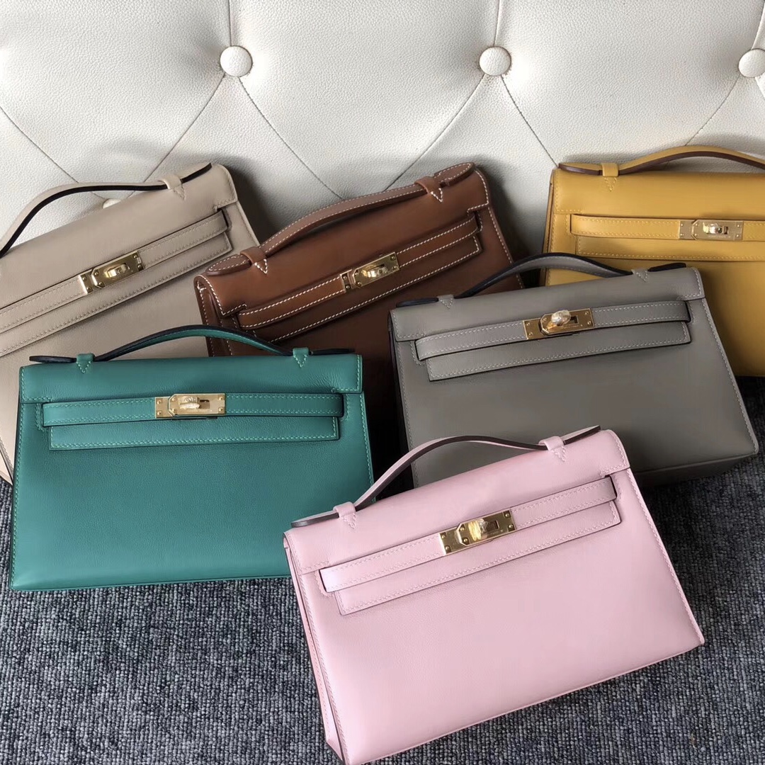 Hermes Mini Kelly Pochette U4 絲絨綠 9D 琥珀黄 S2 風衣灰 M8 瀝青灰 Swift calfskin