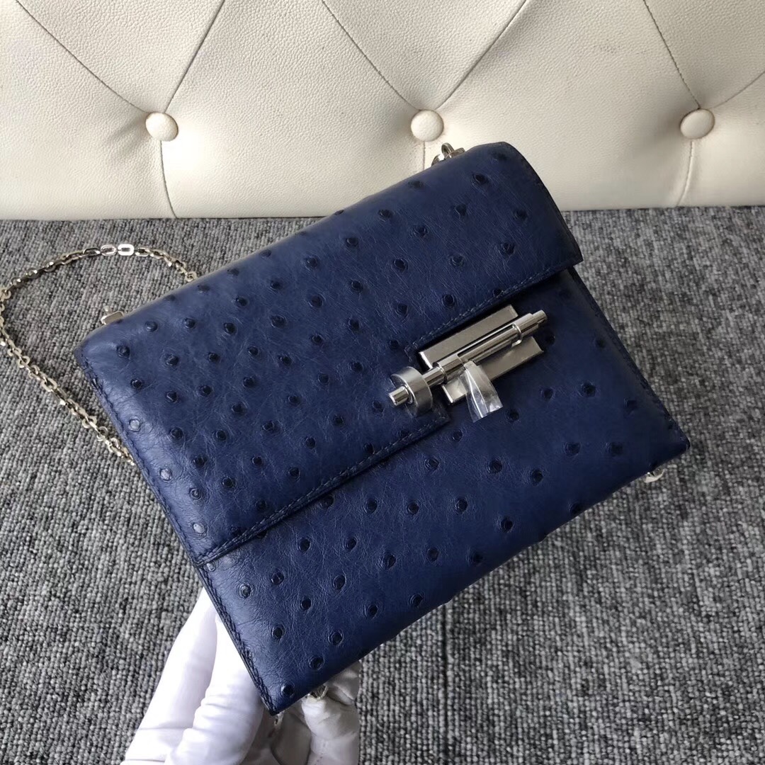 香港淺水灣爱马仕手枪包 Hermes Verrou 17.5cm CK73寶石藍 Blue Sapphire