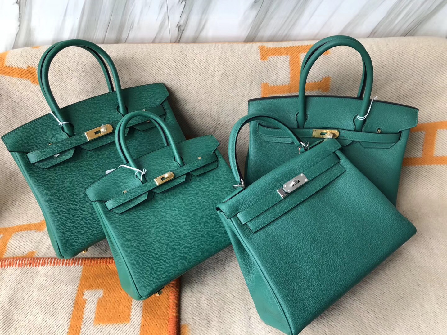 愛馬仕 Hermes U4丝绒绿 Vert Verigo Birkin25 30cm Kelly 28cm