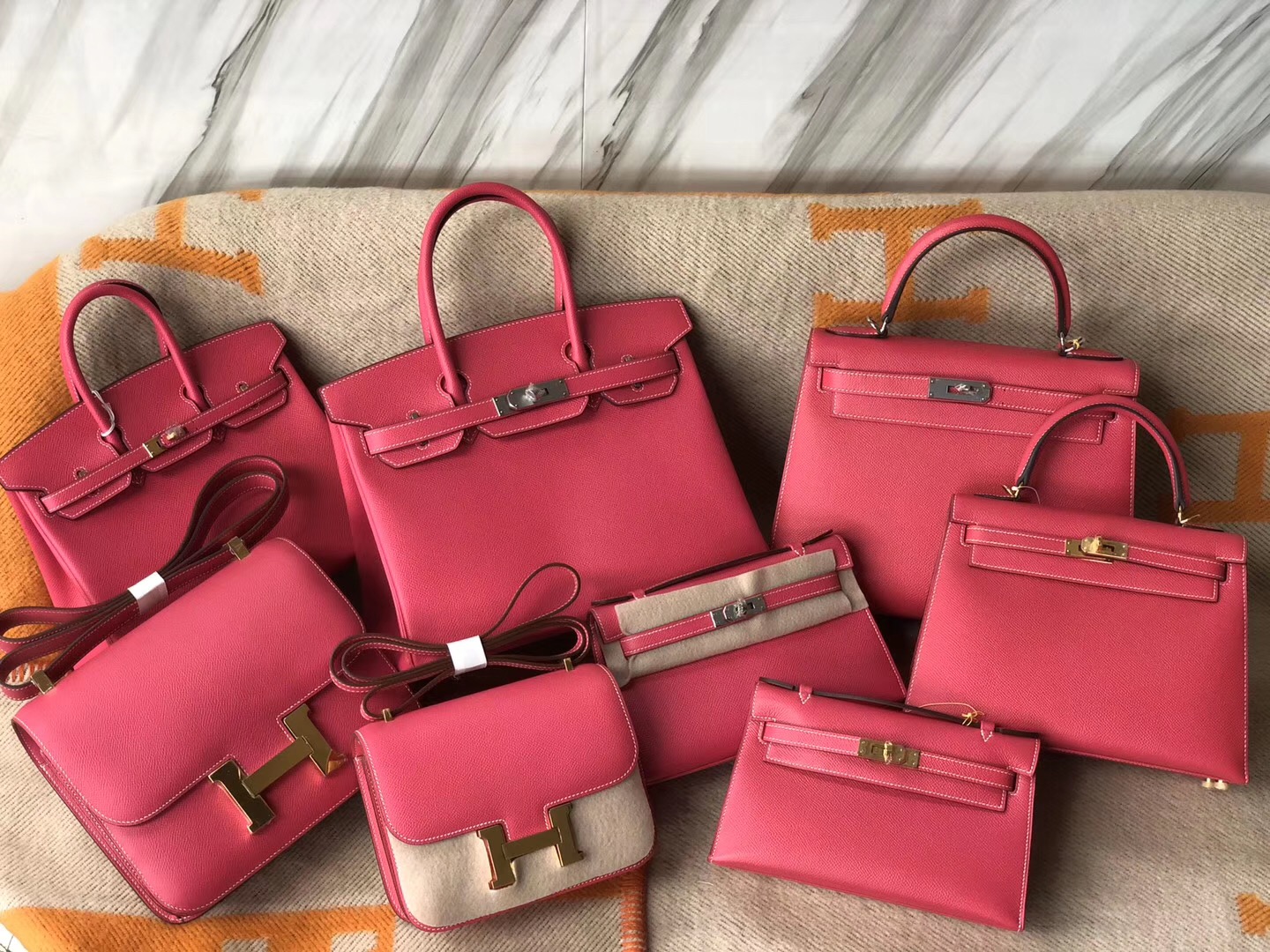 Hermes Birkin Kelly Mini Kelly Pochette Constance E5桃紅色 Rose Tyrien