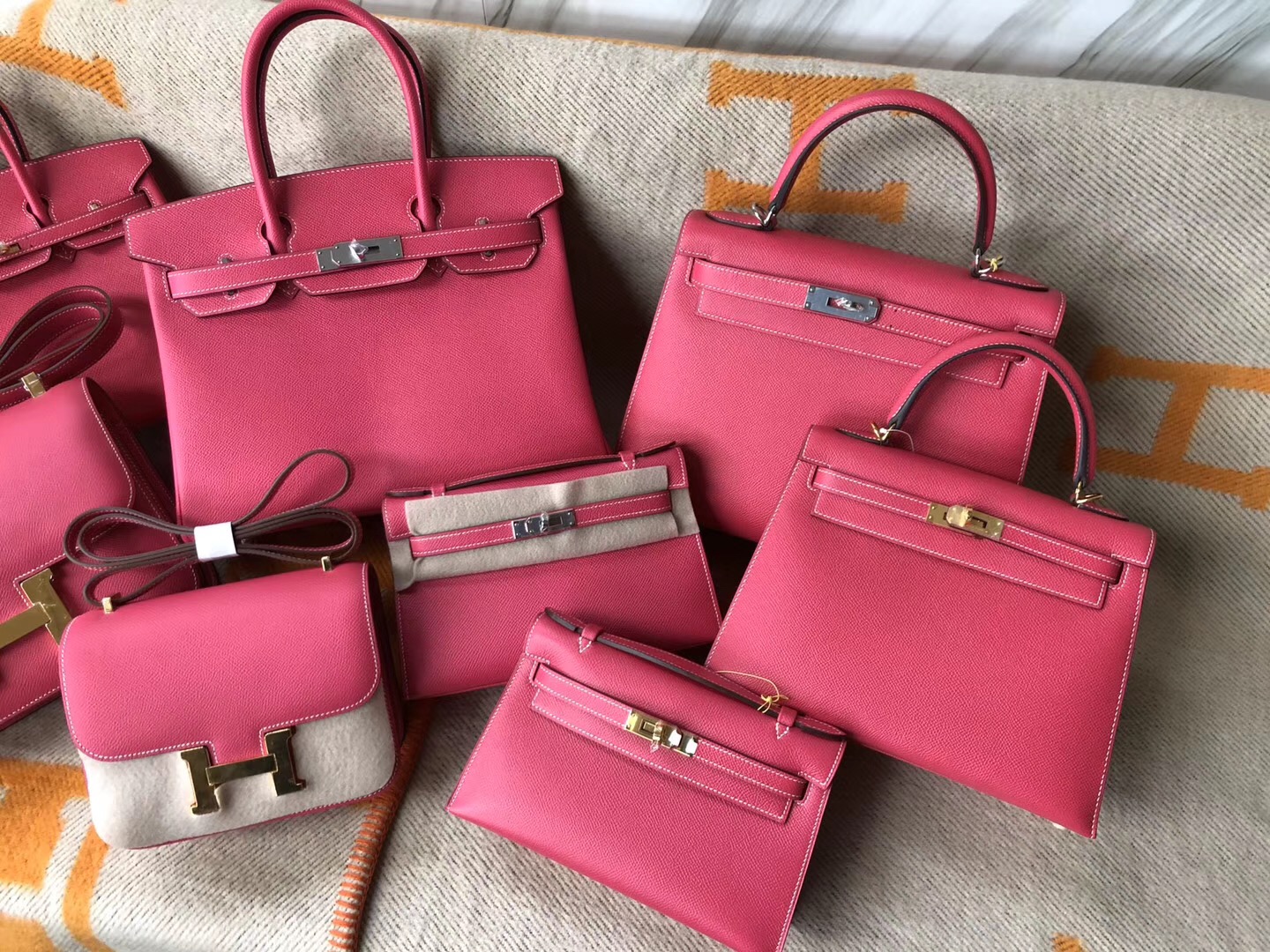 Hermes Birkin Kelly Mini Kelly Pochette Constance E5桃紅色 Rose Tyrien