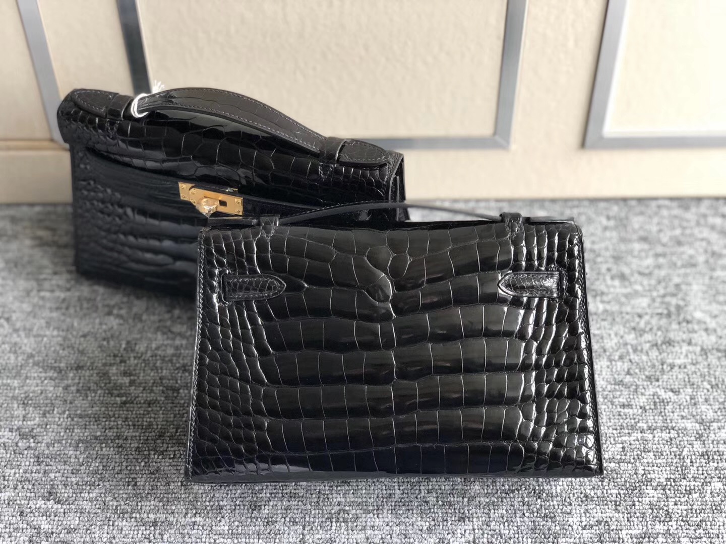 愛馬仕手拿包價格圖片 Hermes MiniKelly Pochette CK89黑色 Noir 供珠美洲鱷