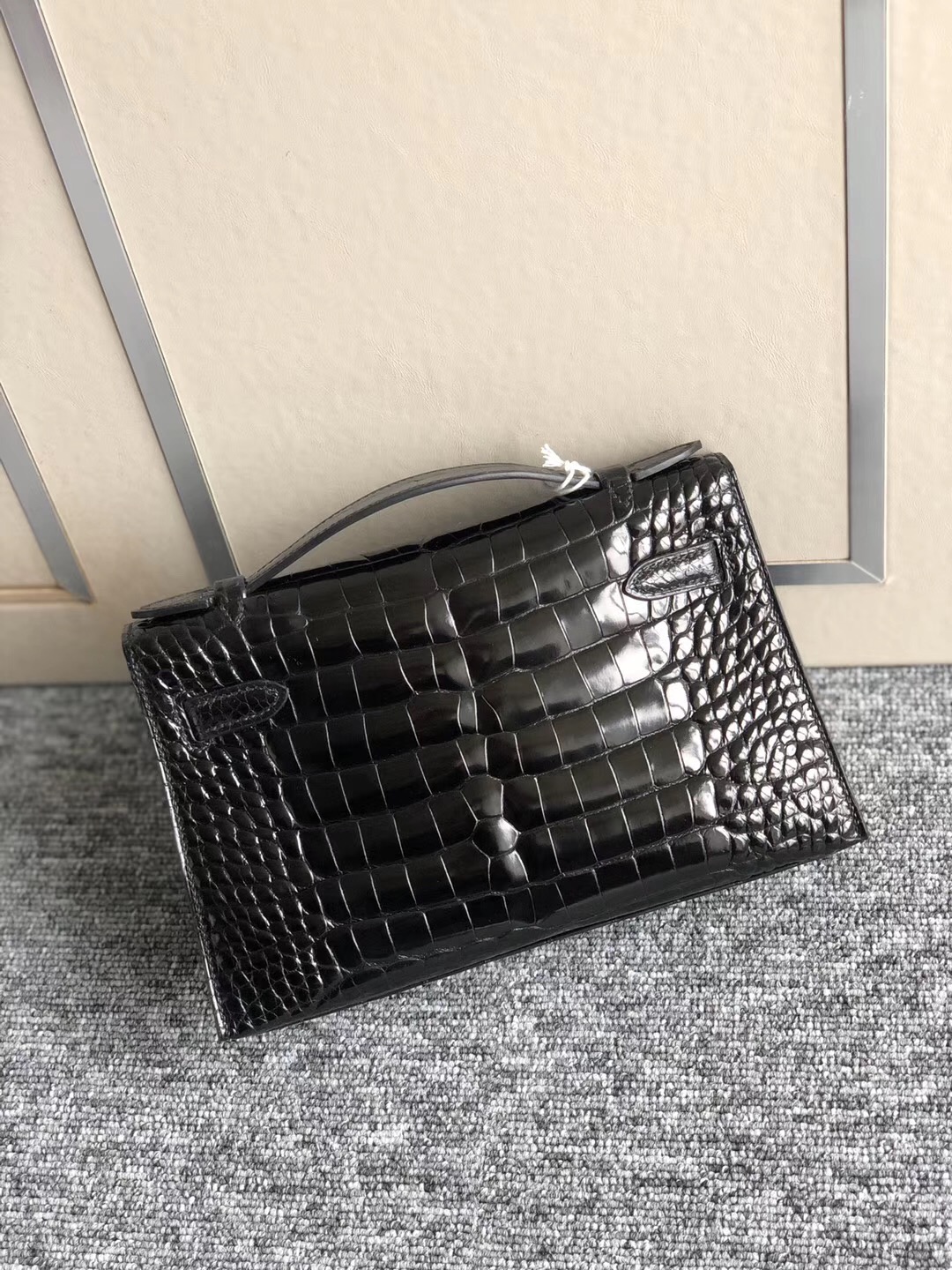 愛馬仕手拿包價格圖片 Hermes MiniKelly Pochette CK89黑色 Noir 供珠美洲鱷