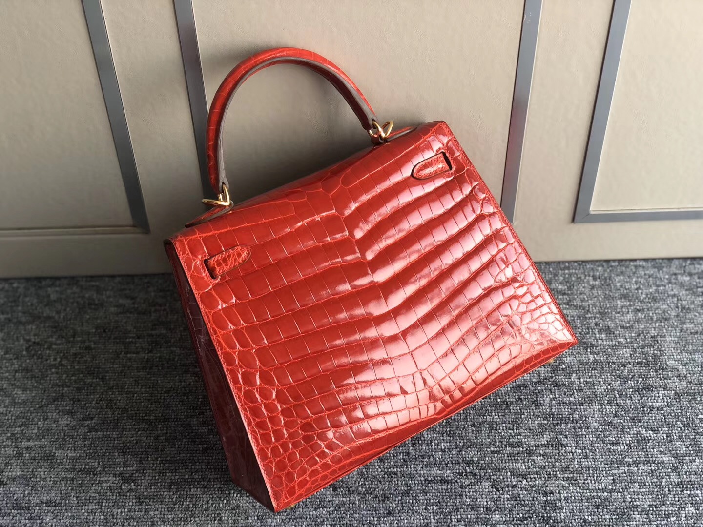 España Spain Hermes Kelly 25cm ck95法拉利紅 Braise 尼羅供珠鱷