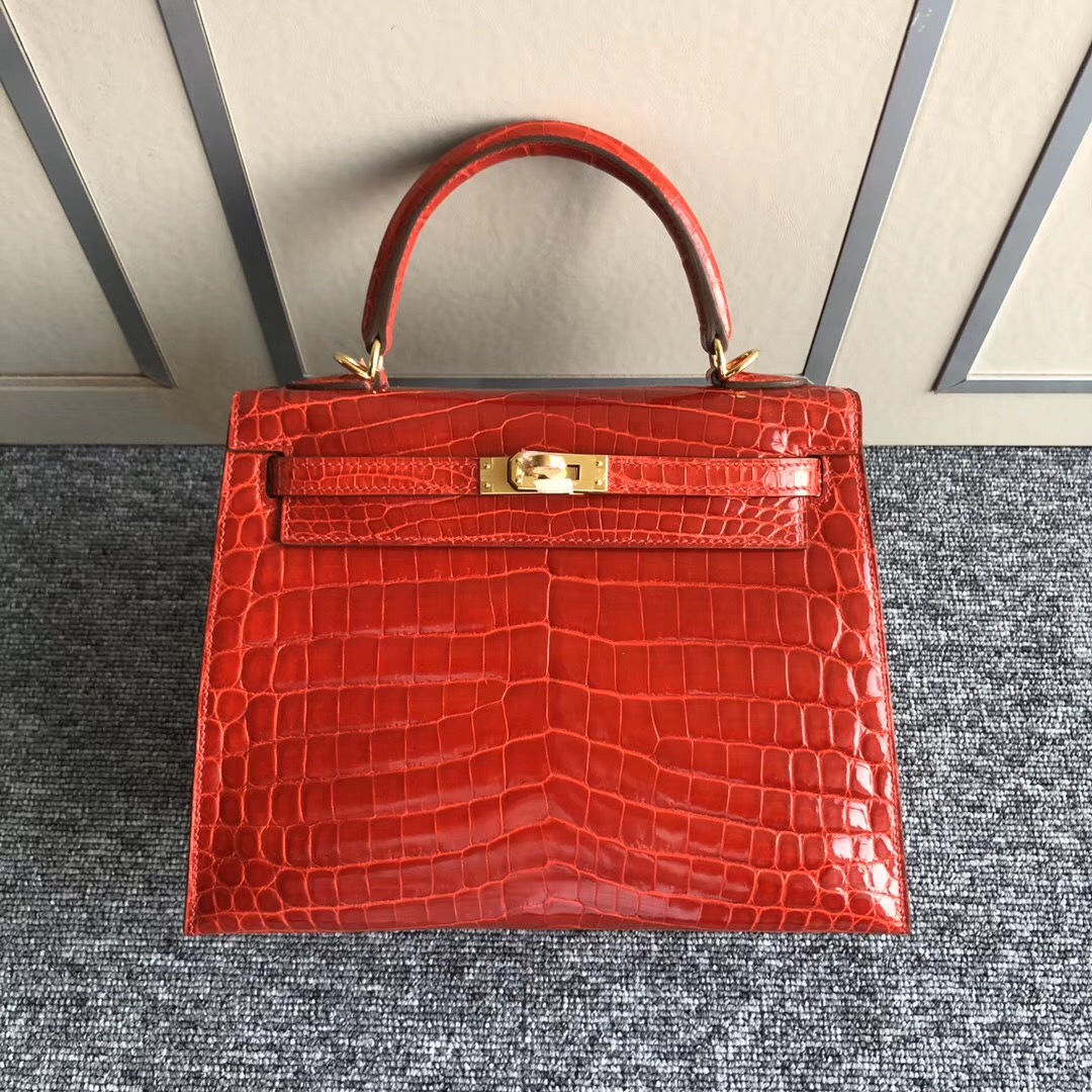 España Spain Hermes Kelly 25cm ck95法拉利紅 Braise 尼羅供珠鱷