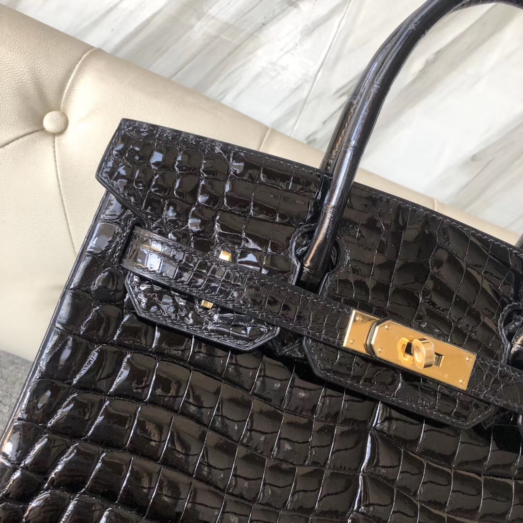 臺灣高雄市愛馬仕鉑金包 Hermes Birkin 30cm 尼羅供珠鱷魚 ck89黑色 noir