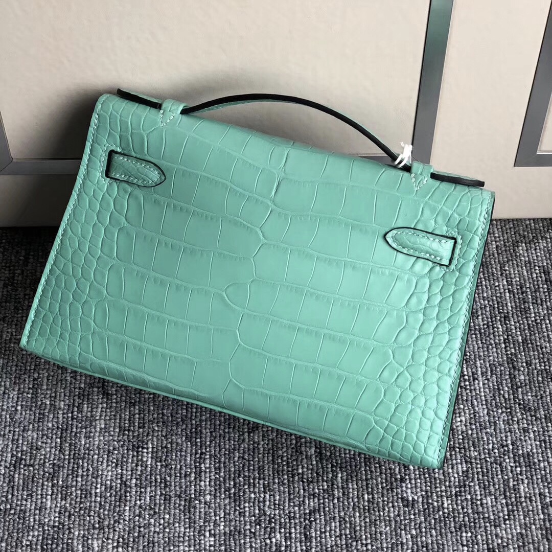 Hermes MiniKelly Pochette 6W薄荷綠MENTHE CK19慕斯灰 6C古銅色