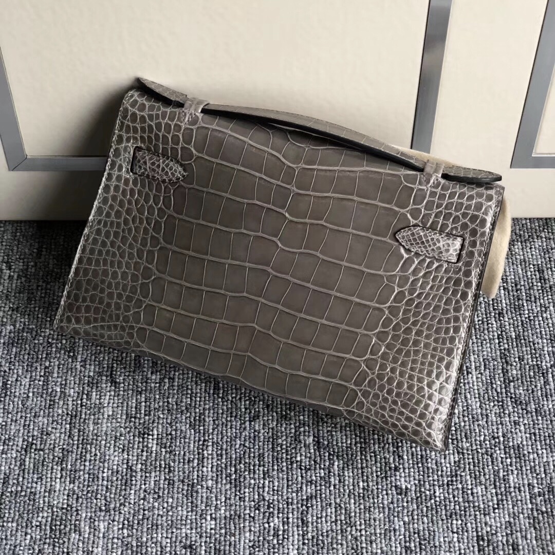 Hermes Mini Kelly Pochette 美洲鱷 6Q翡翠綠Vert Emeraude ck81斑鳩灰