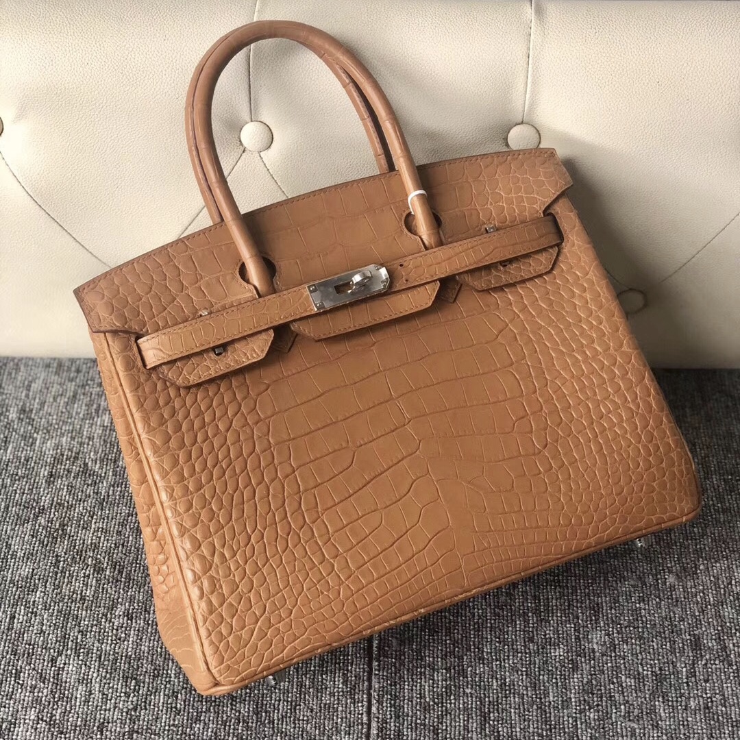 新北市愛馬仕Hermes Birkin 30cm cc24 奶茶色 tabac camel 霧面方塊 美洲鱷魚