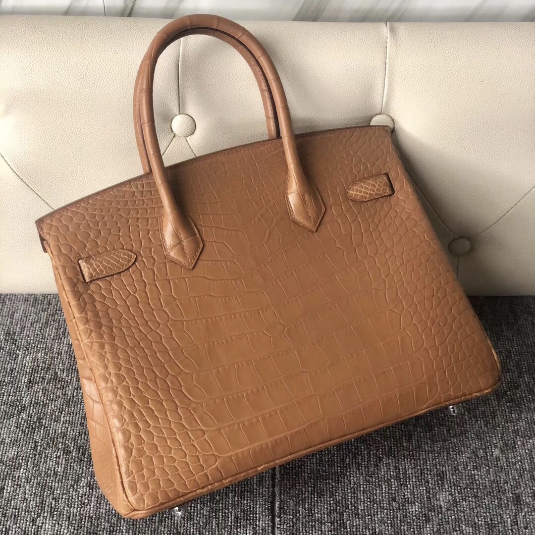 新北市愛馬仕Hermes Birkin 30cm cc24 奶茶色 tabac camel 霧面方塊 美洲鱷魚