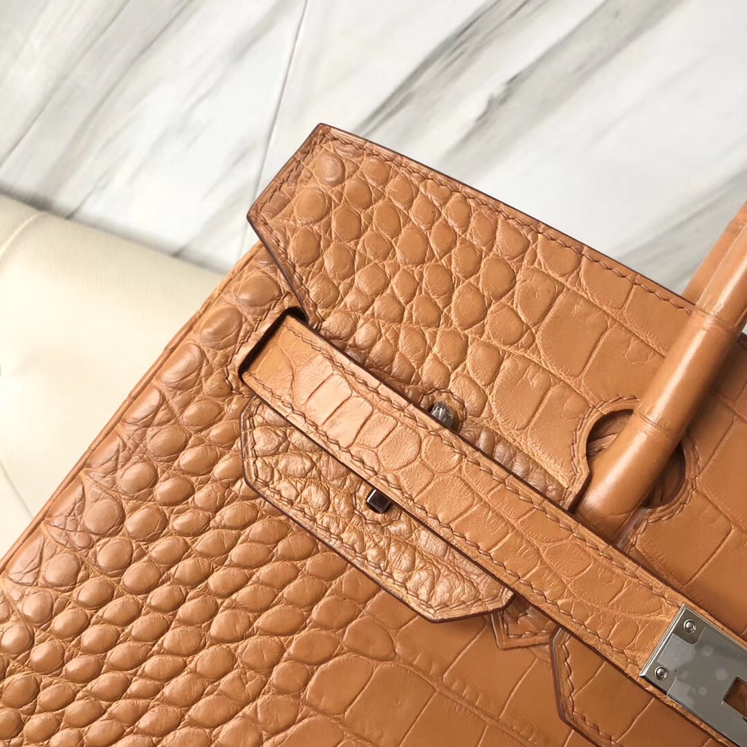 新北市愛馬仕Hermes Birkin 30cm cc24 奶茶色 tabac camel 霧面方塊 美洲鱷魚