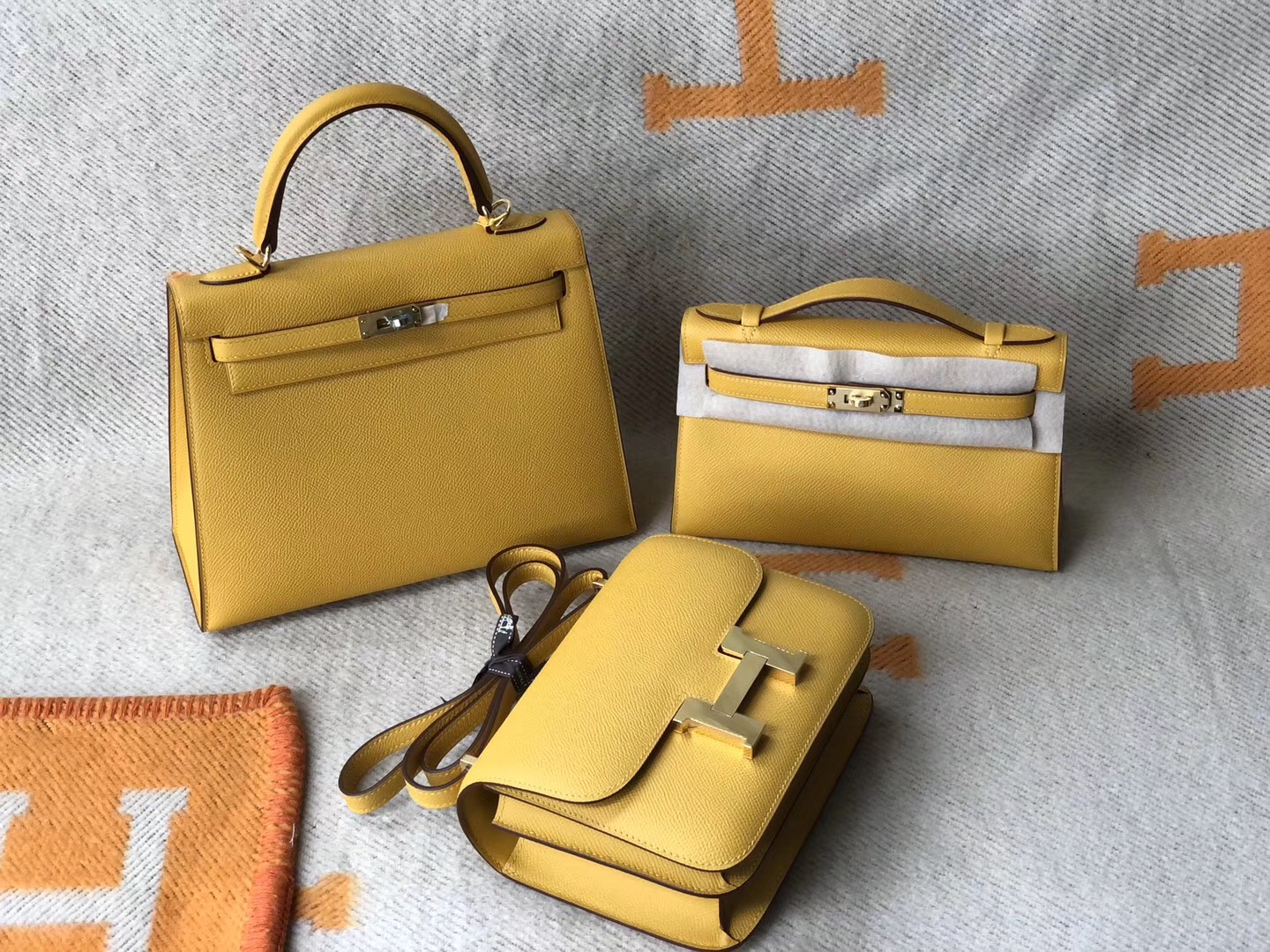 Macao Hermes Constance 19cm 24cm Epsom 9D琥珀黃 Amber